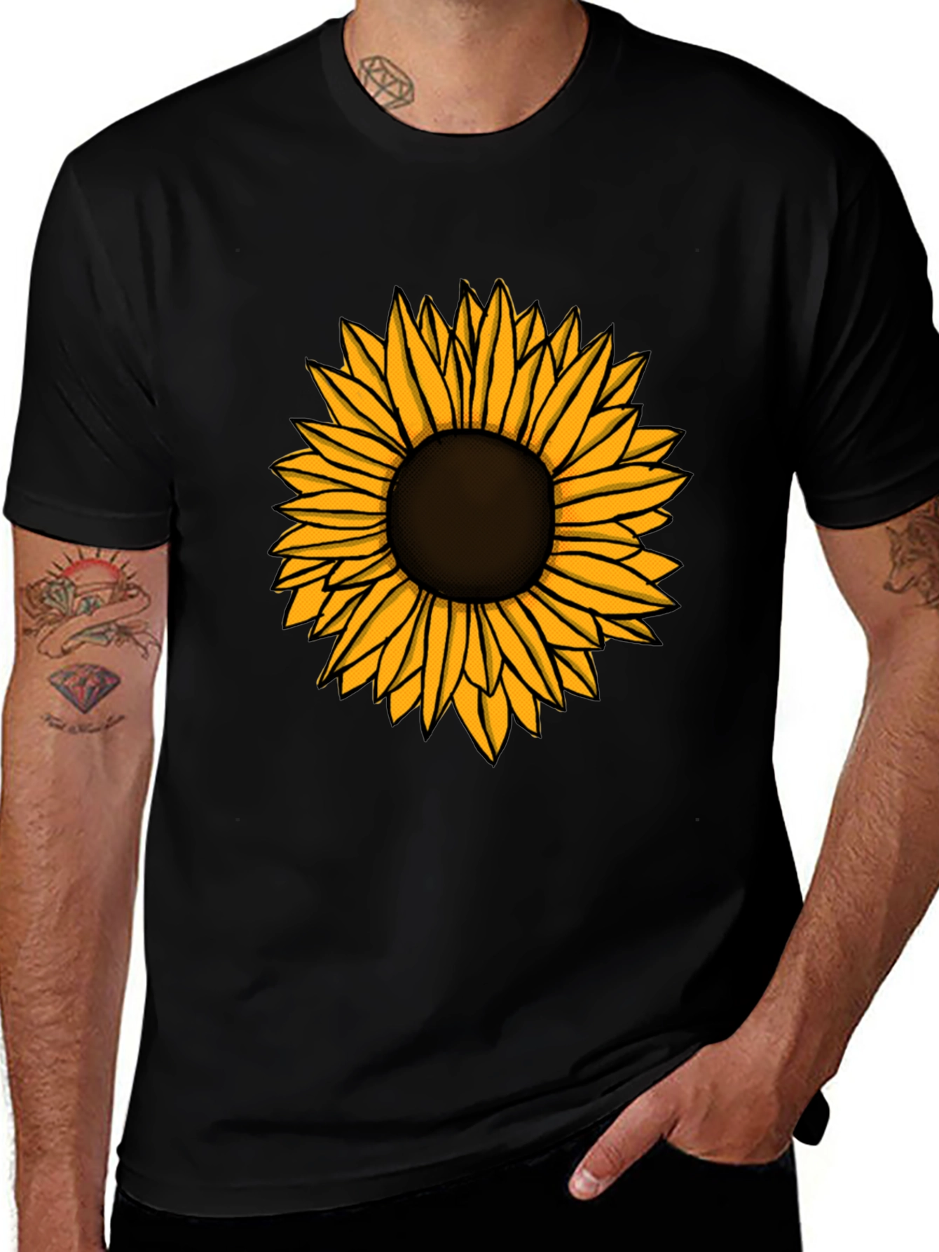Variant 21 of Sunflower Graphic Tee - Black Cotton T-Shirt