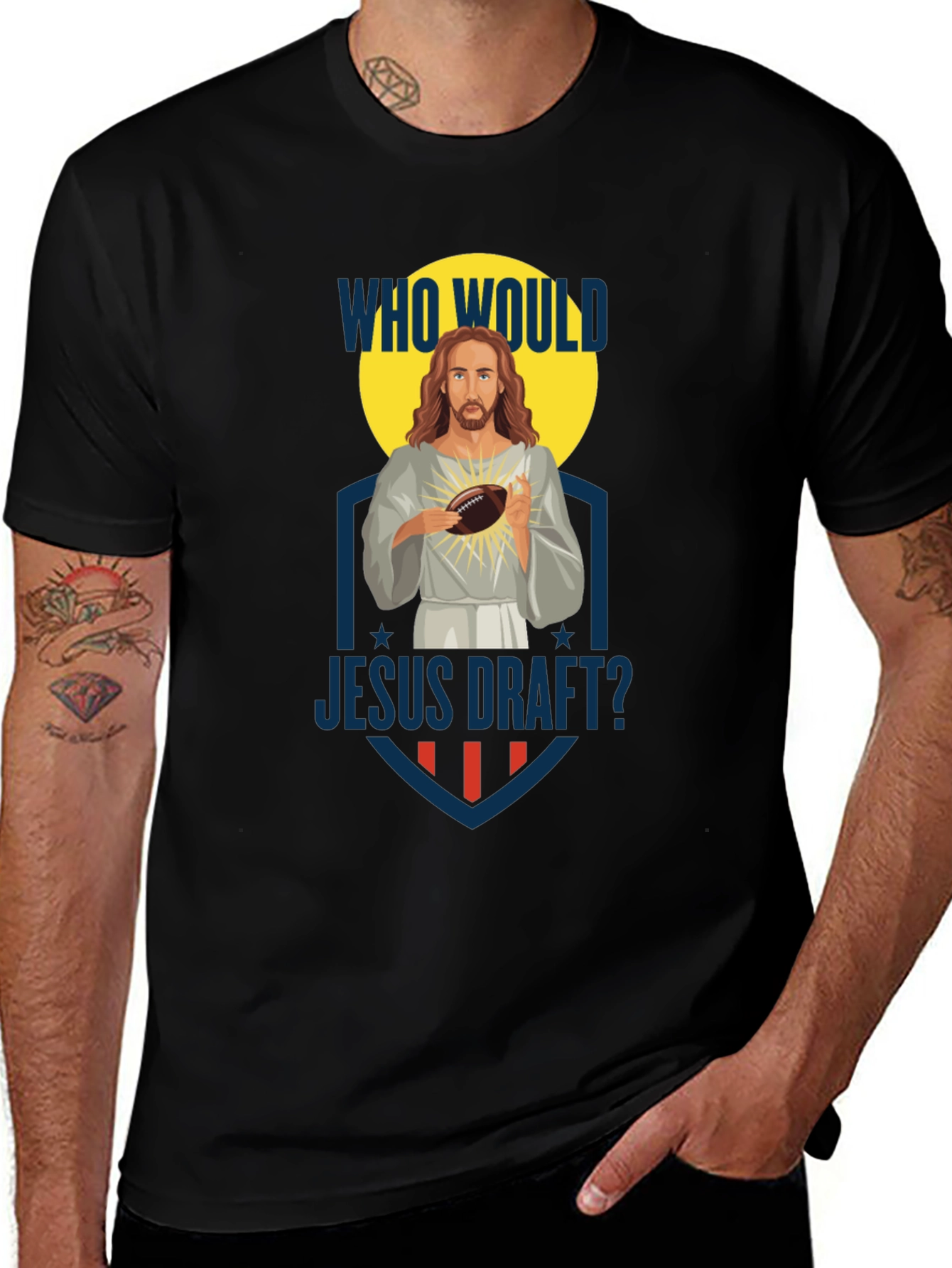 Variant 18 of Who Would Jesus Draft? Football T-Shirt