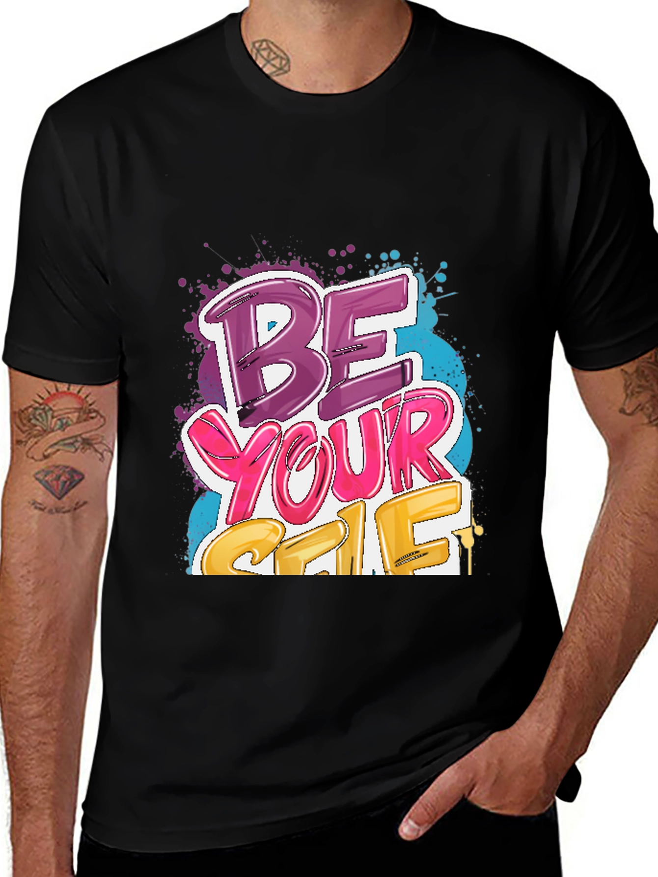 Variant 9 of Be Yourself Graphic Tee - Stylish Black Cotton T-Shirt