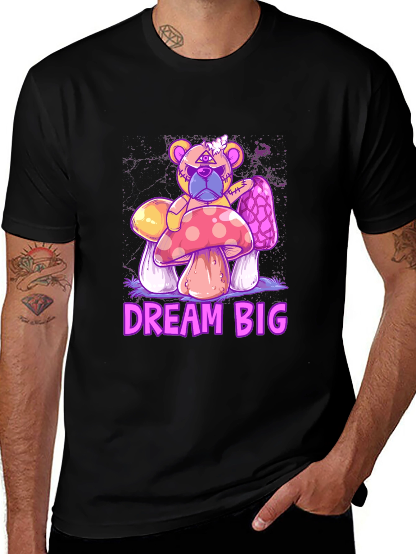 Variant 12 of Dream Big Graphic Tee - Trippy Bear Mushroom Design