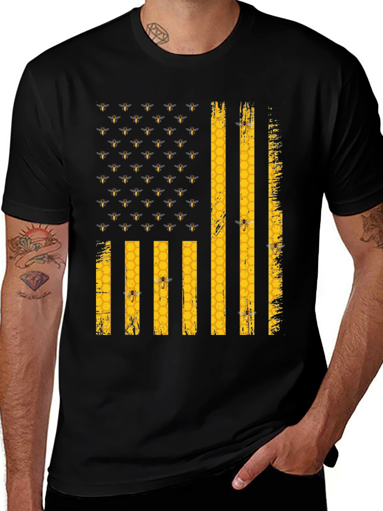 Bee Flag T-Shirt - Honeycomb and Bees Design