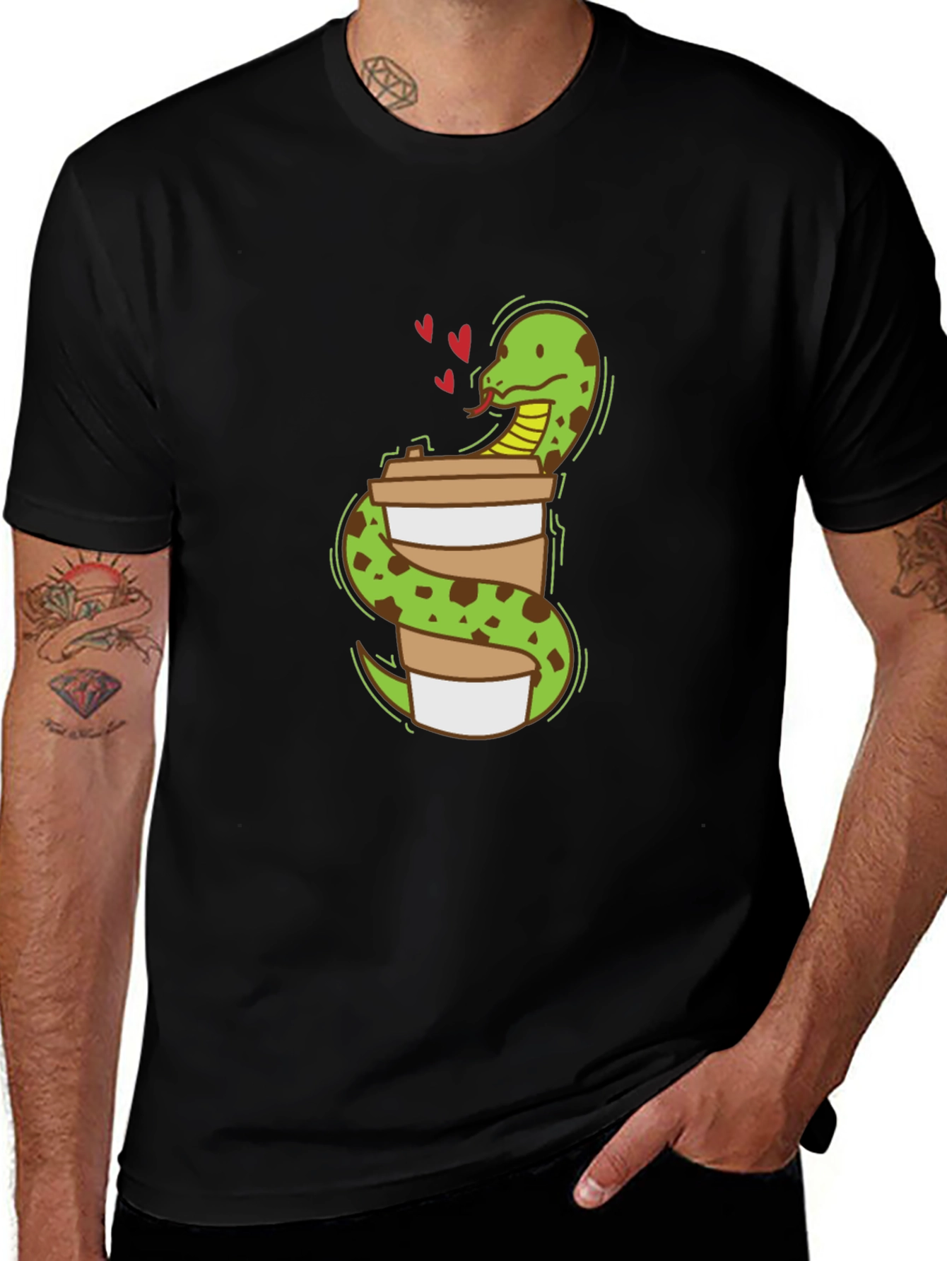 Variant 30 of Snake Loves Coffee T-Shirt - Quirky Graphic Tee