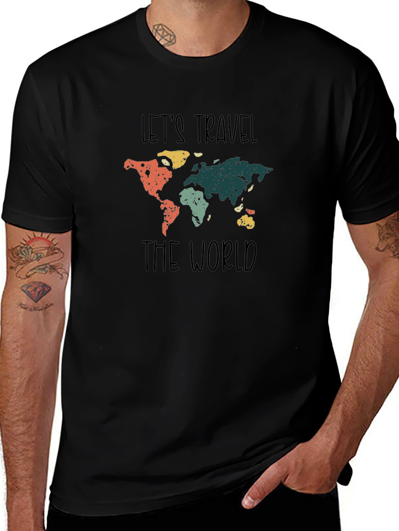 Variant 14 of Let's Travel World Map Graphic Tee - Black