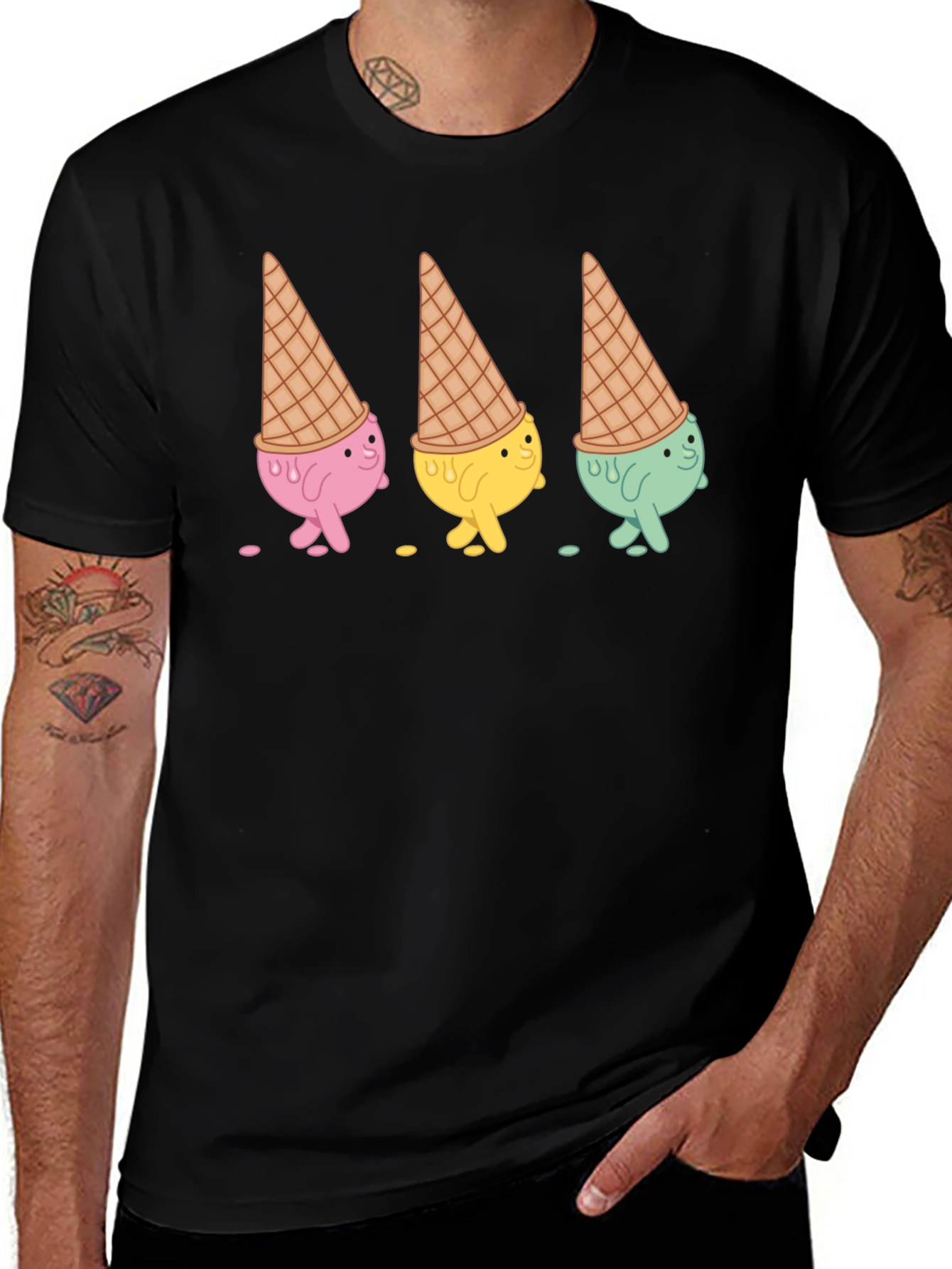 Variant 21 of Ice Cream Cone Character Black T-Shirt