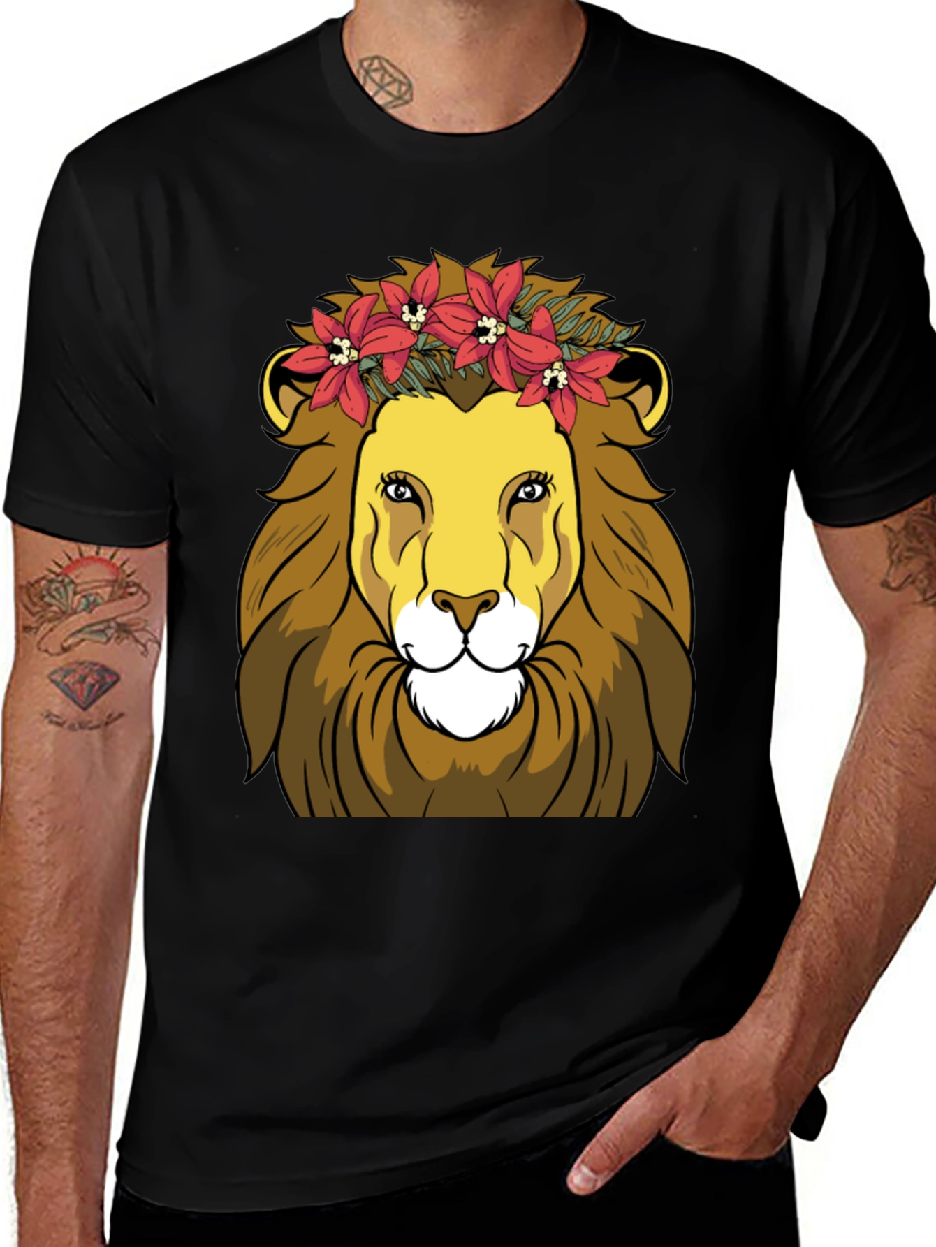 Variant 27 of Lion with Flower Crown Graphic Tee