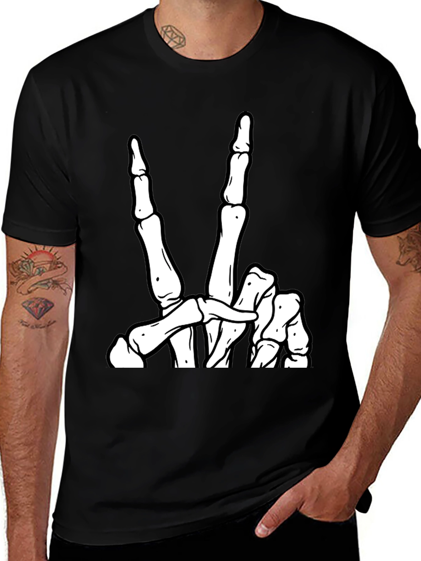 Variant 20 of Skeleton Hand Peace Sign Graphic Tee