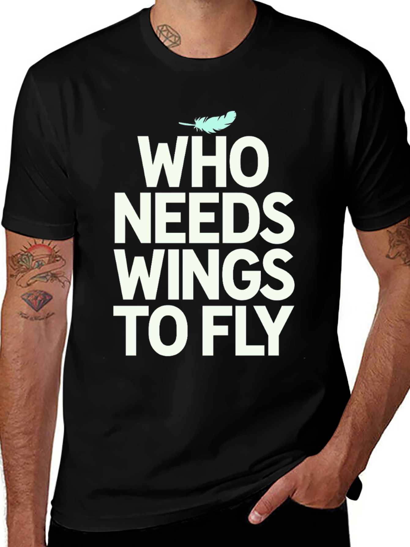 Variant 30 of Who Needs Wings to Fly Graphic Tee - Black