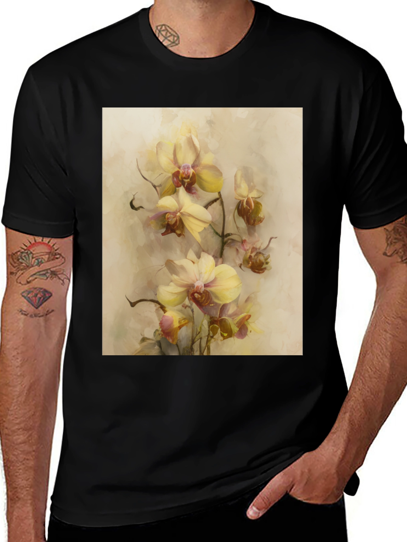 Variant 6 of Orchid Print Black T-Shirt