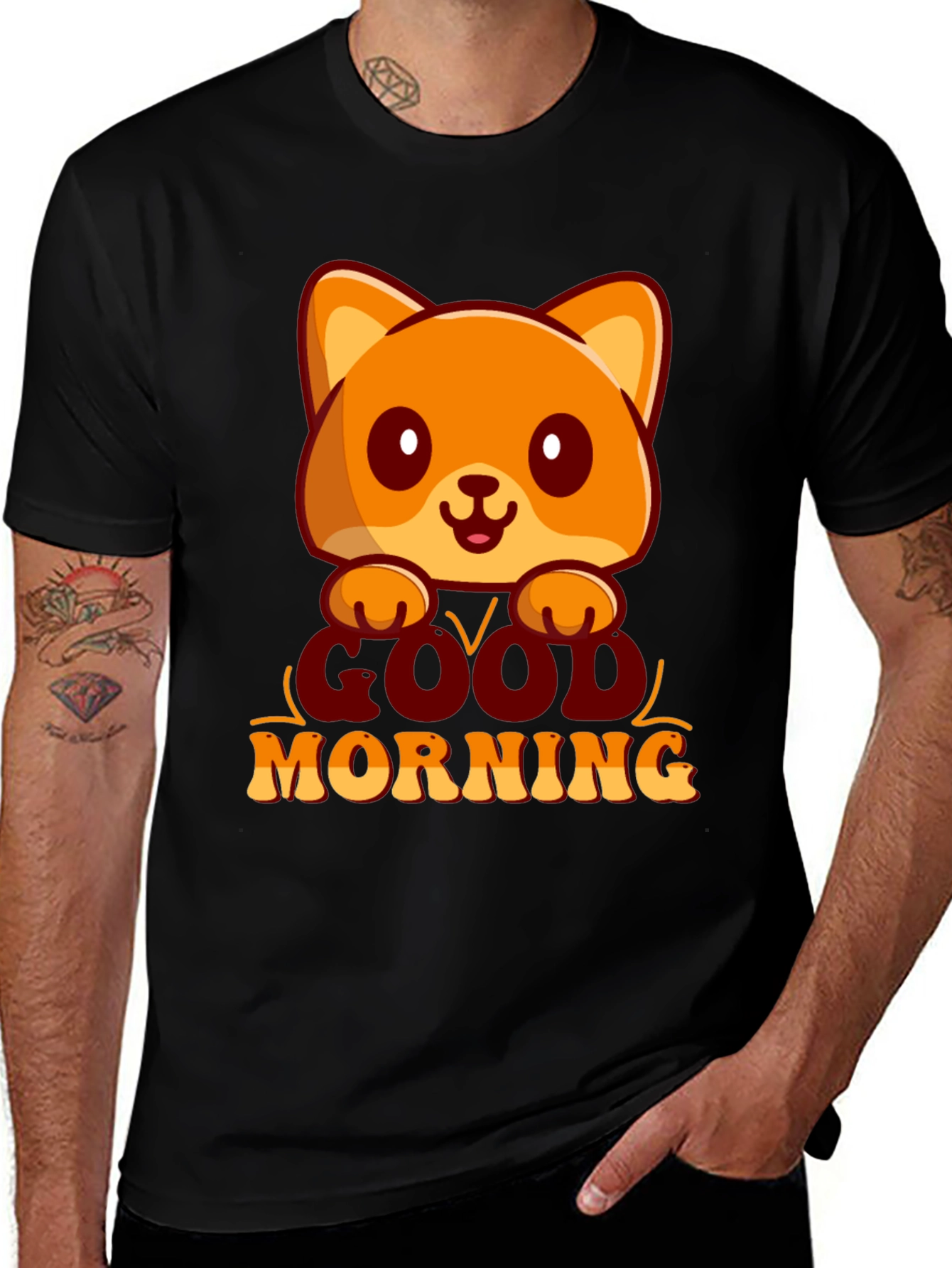 Variant 14 of Cute Cartoon Cat Good Morning Graphic T-Shirt