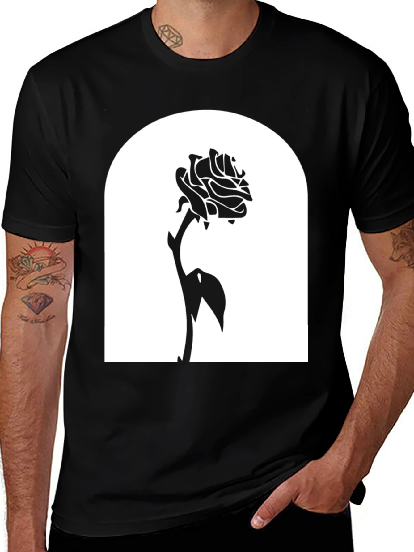 Variant 17 of Enchanted Rose Graphic Tee - Black Cotton T-Shirt