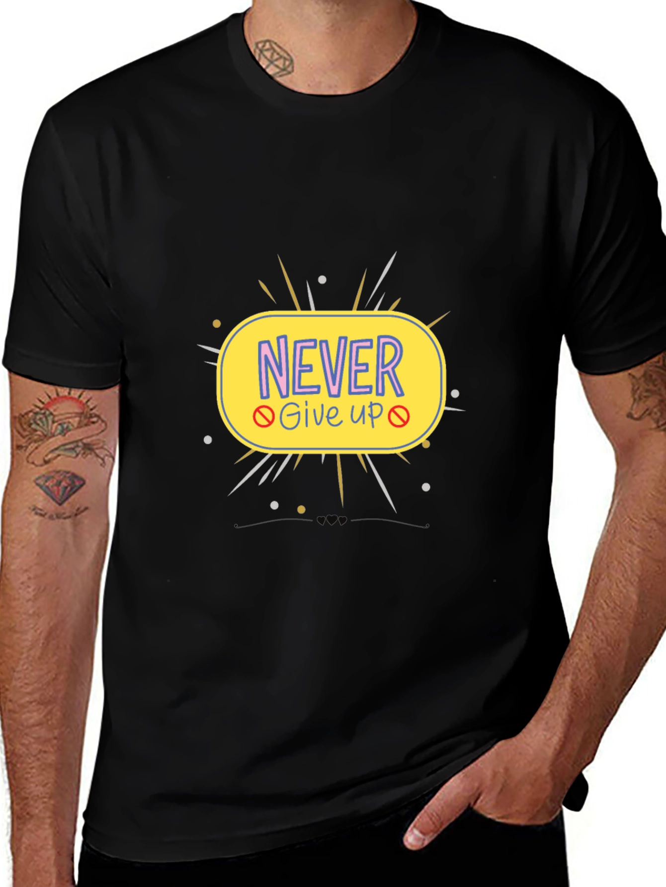 Variant 18 of Never Give Up Graphic Tee - Motivational Black T-Shirt