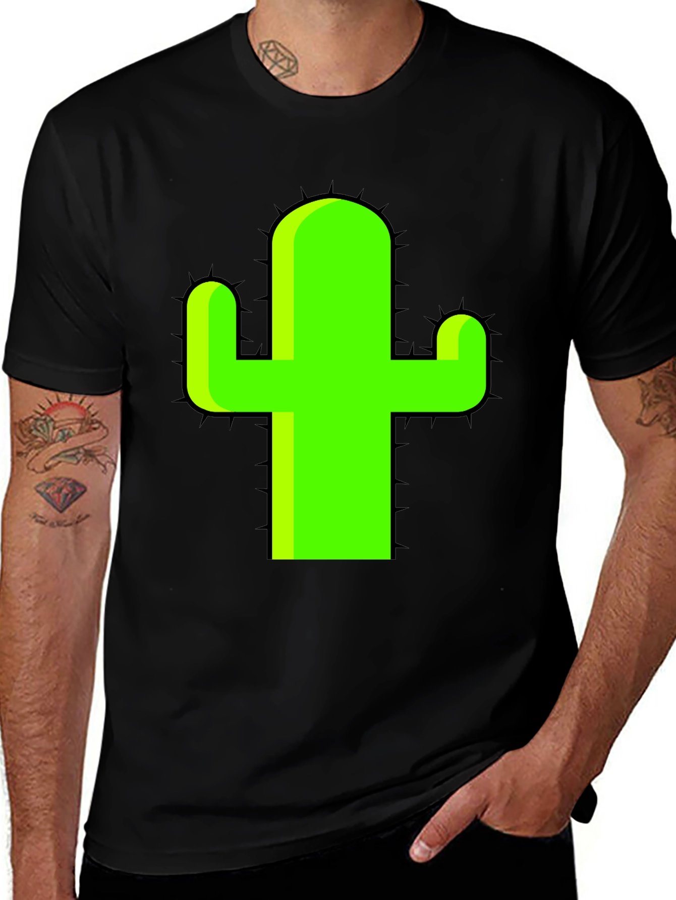 Variant 10 of Cactus Graphic Tee - Trendy Black Casual T-Shirt