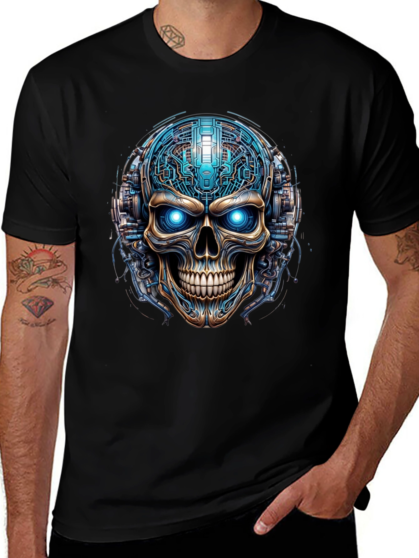 Cyberpunk Skull T-Shirt - Futuristic Tech Graphic Tee