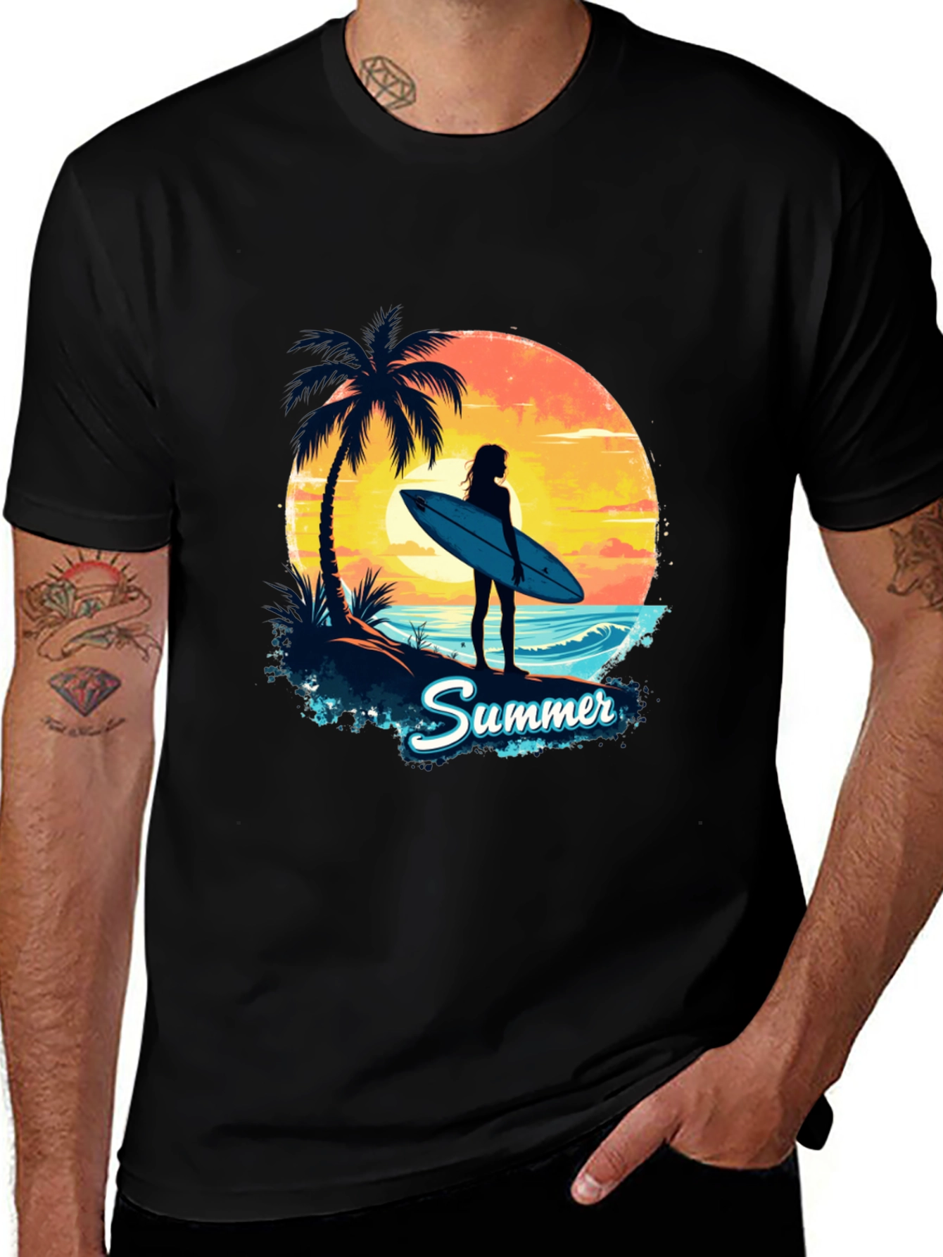 Summer Beach Surfer Graphic T-Shirt