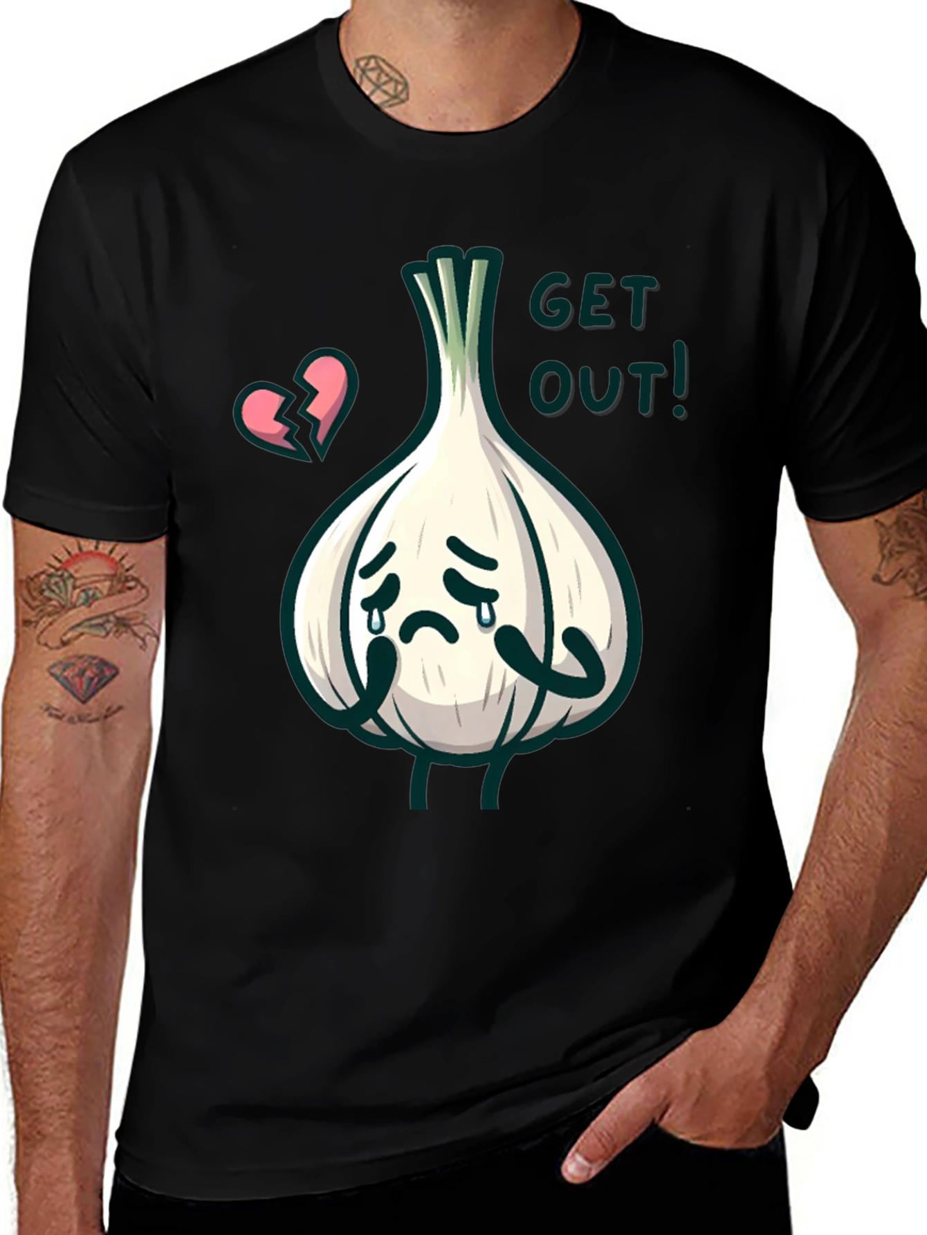 Sad Garlic Cartoon Graphic T-Shirt