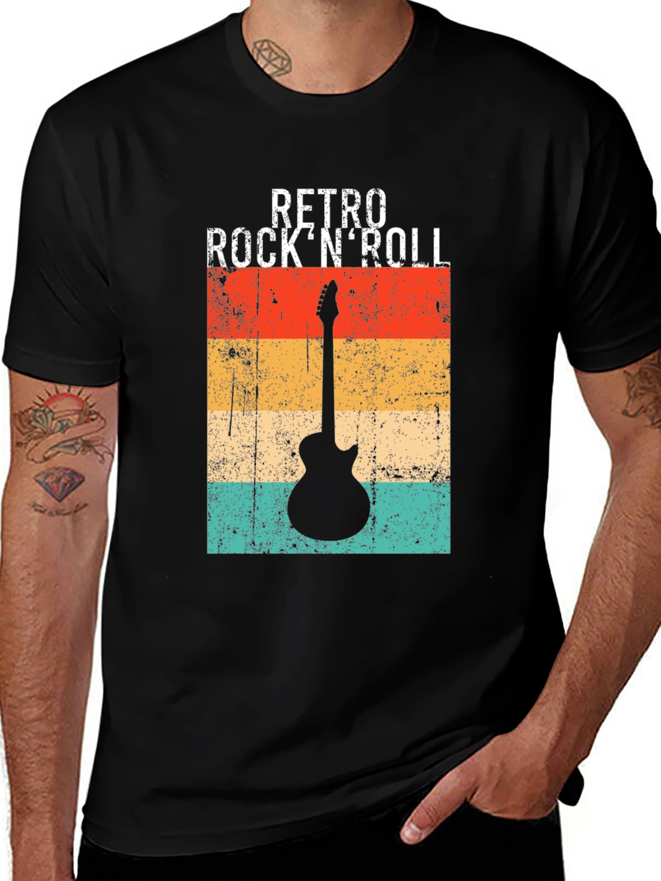 Variant 7 of Retro Rock N' Roll Guitar Graphic Tee