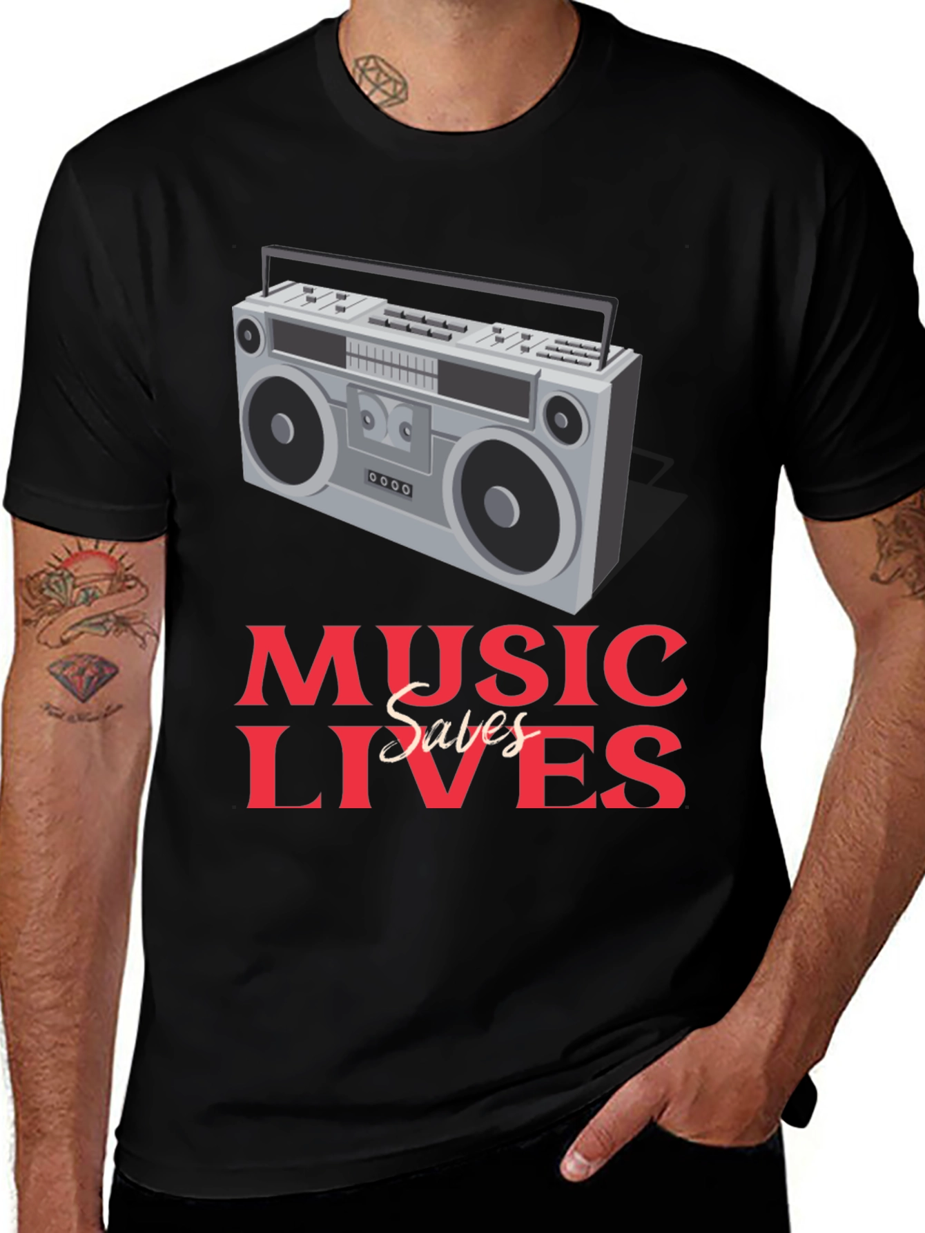 Variant 14 of Music Saves Lives Boombox Graphic Tee