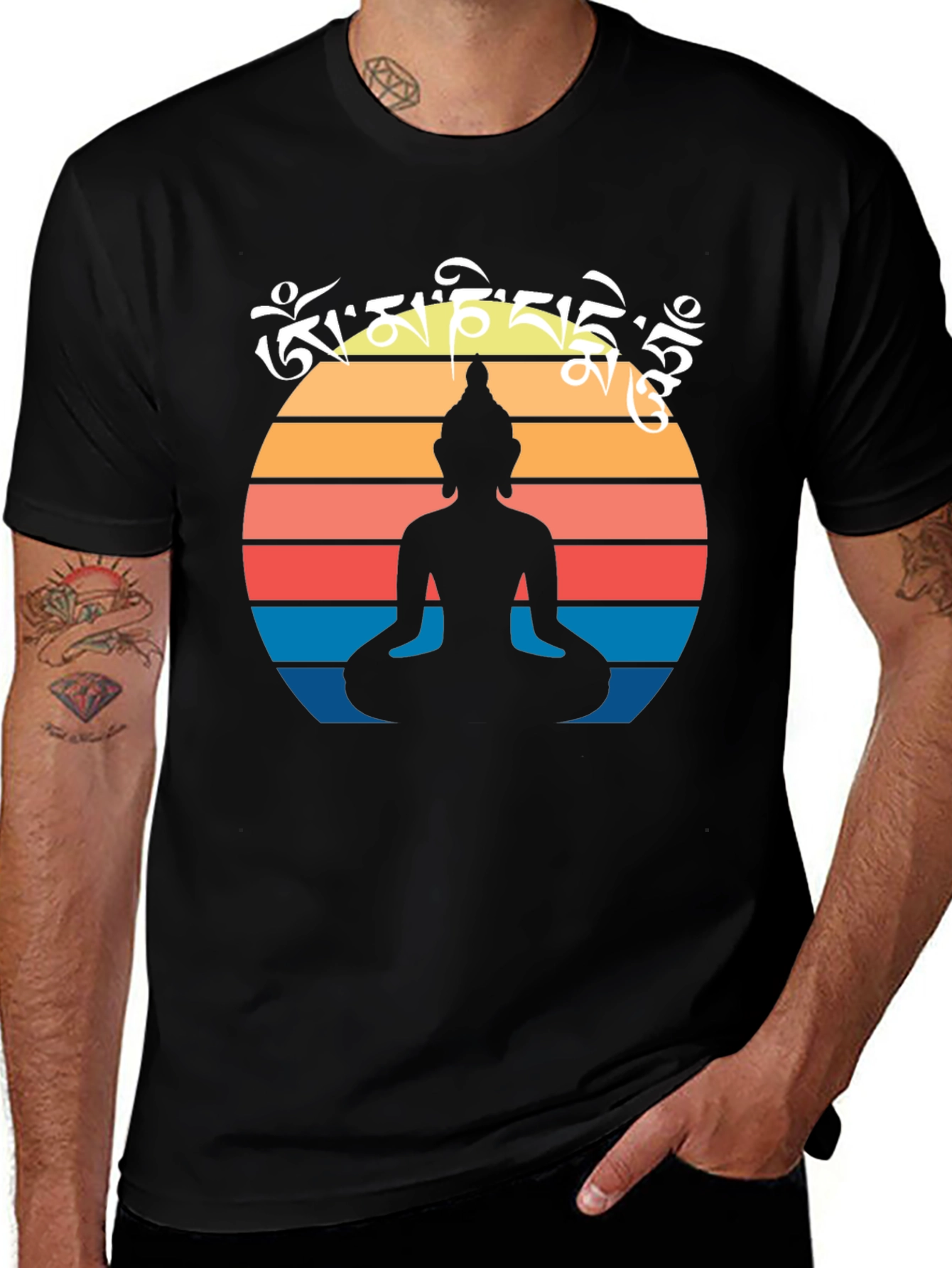 Zen Buddha Silhouette T-Shirt - Om Mani Padme Hum