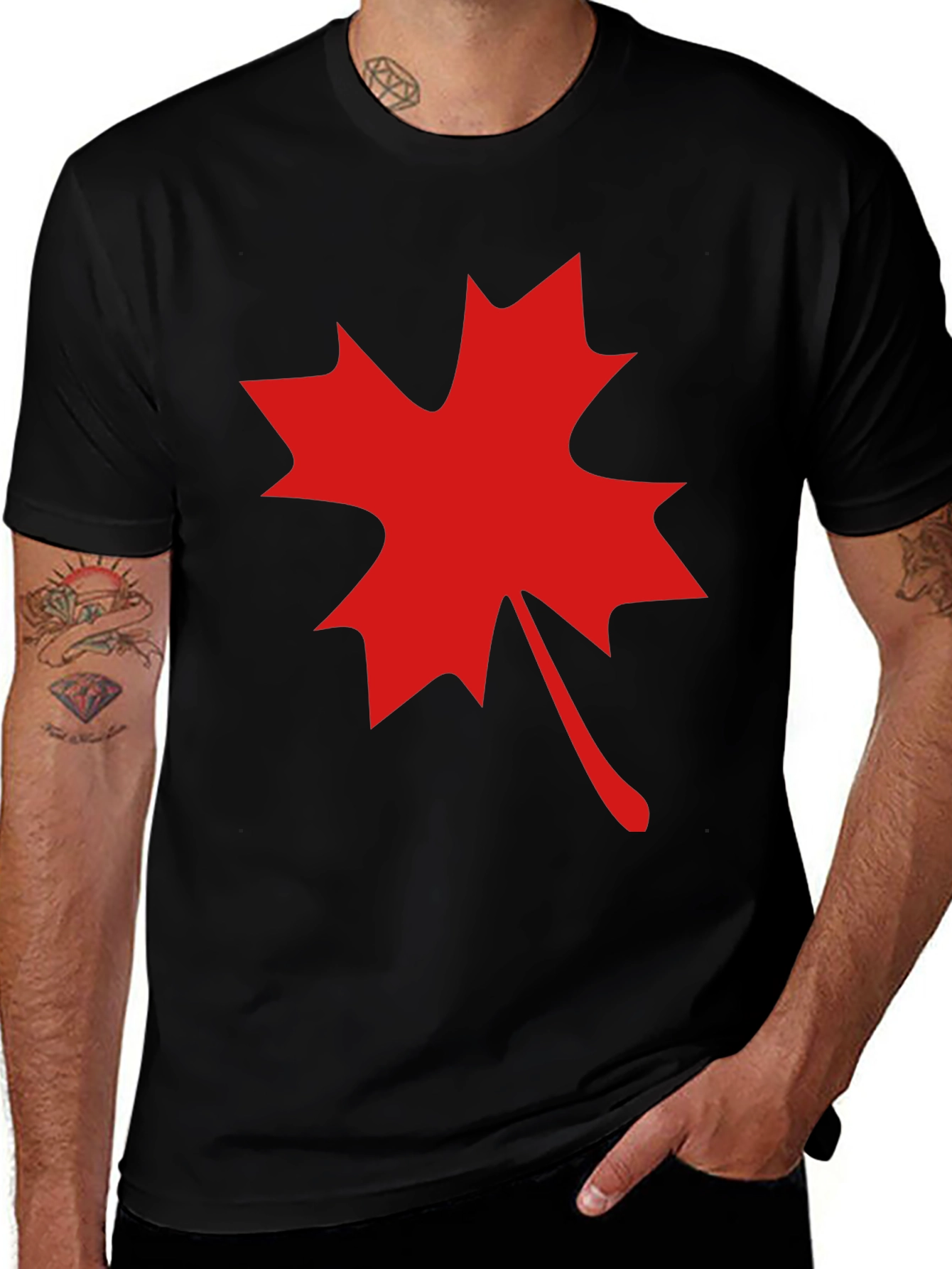 Variant 10 of Maple Leaf Graphic Tee - Black Cotton Blend