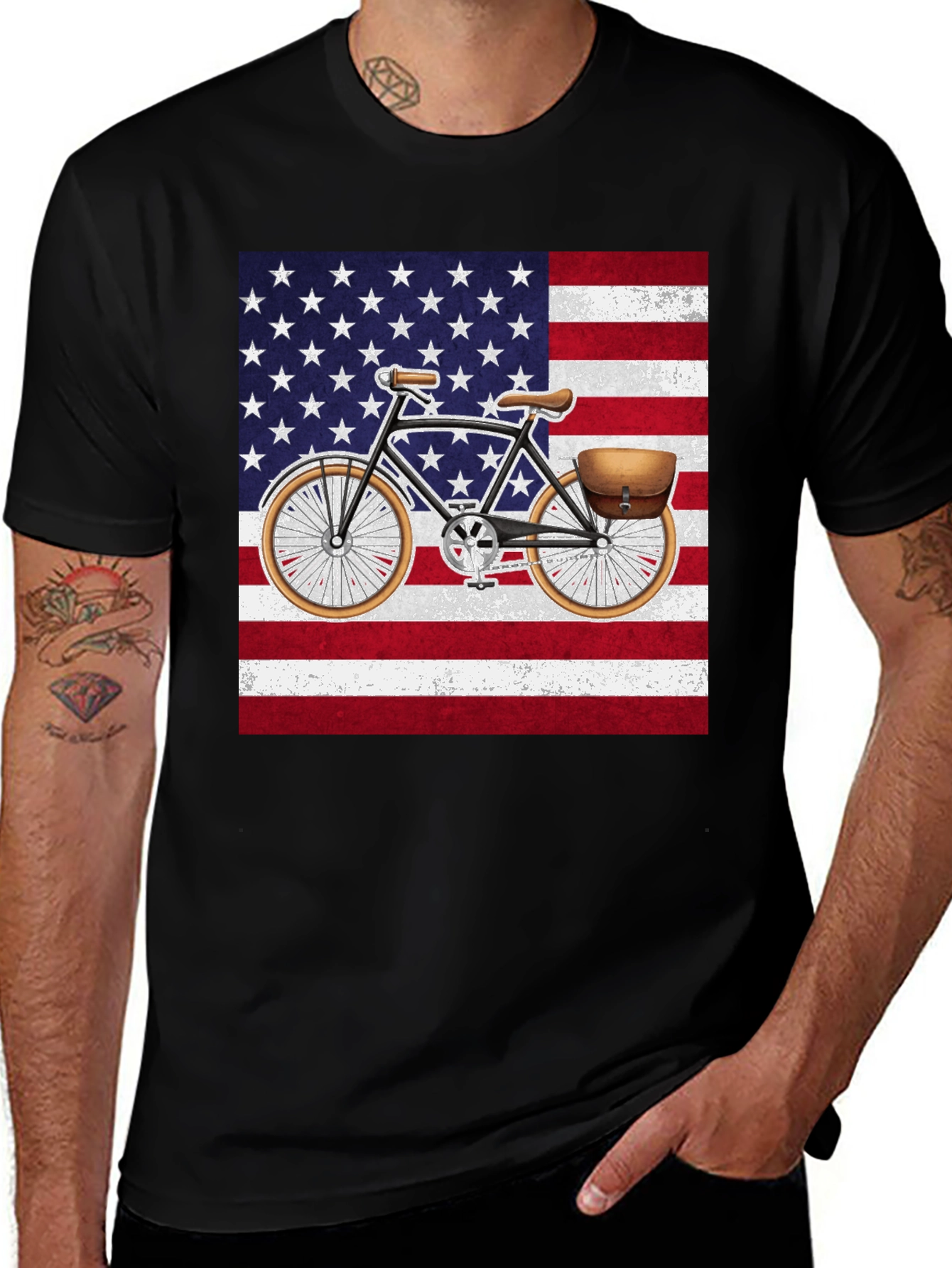 Variant 20 of Vintage Bicycle USA Flag Graphic T-Shirt