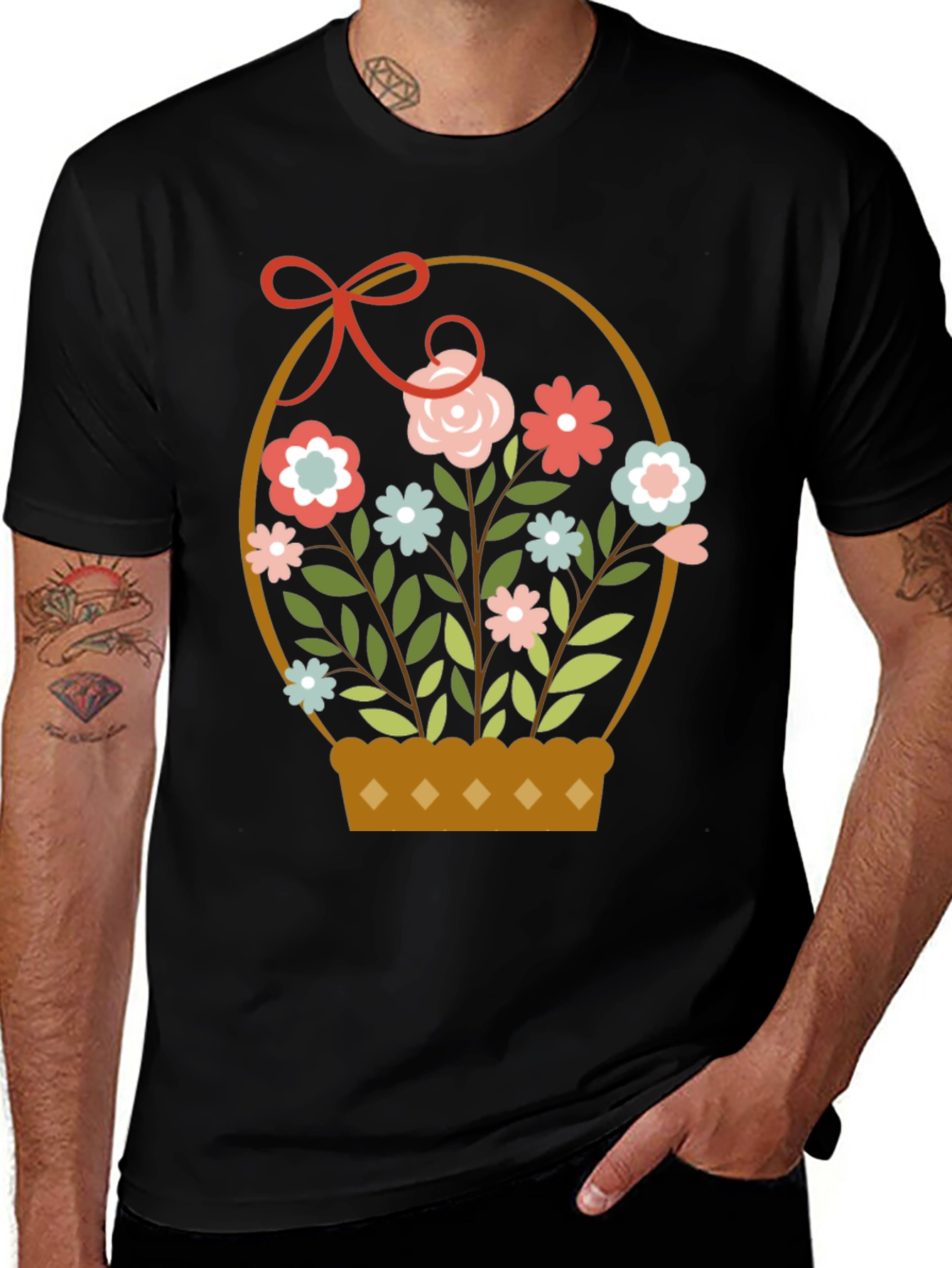 Black Floral Basket T-Shirt main image