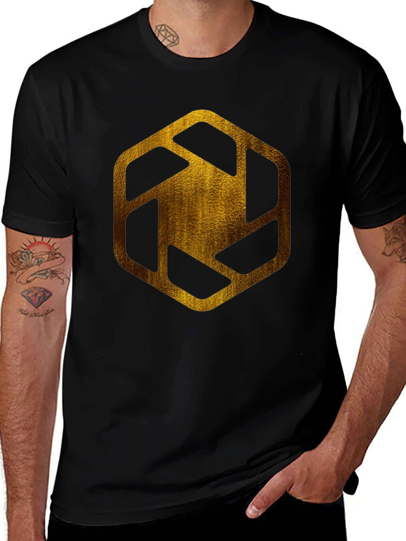 Variant 2 of Golden Hexagon Graphic Tee - Modern Streetwear Style