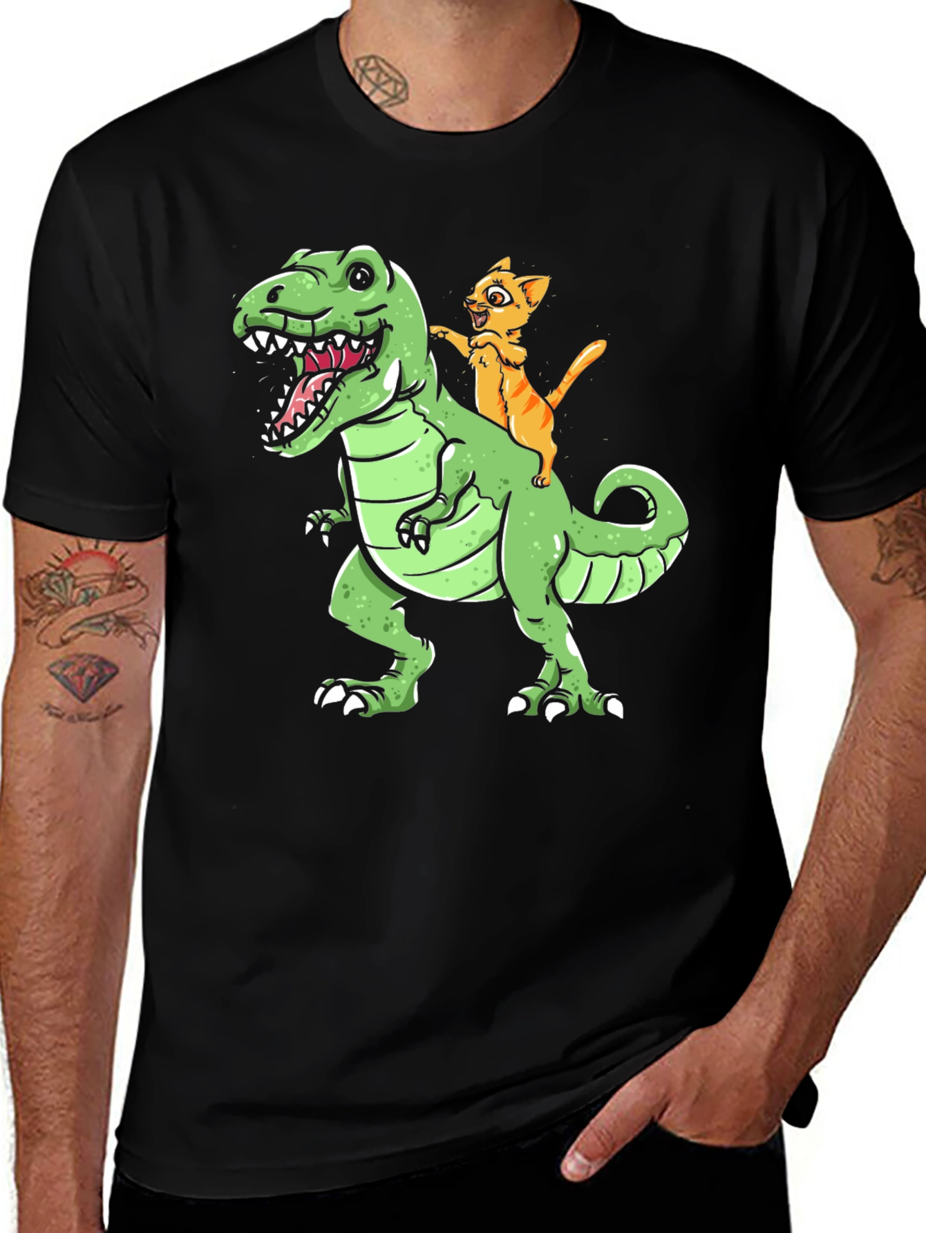 Variant 7 of Cat Riding Dinosaur T-Shirt - Funny Graphic Tee