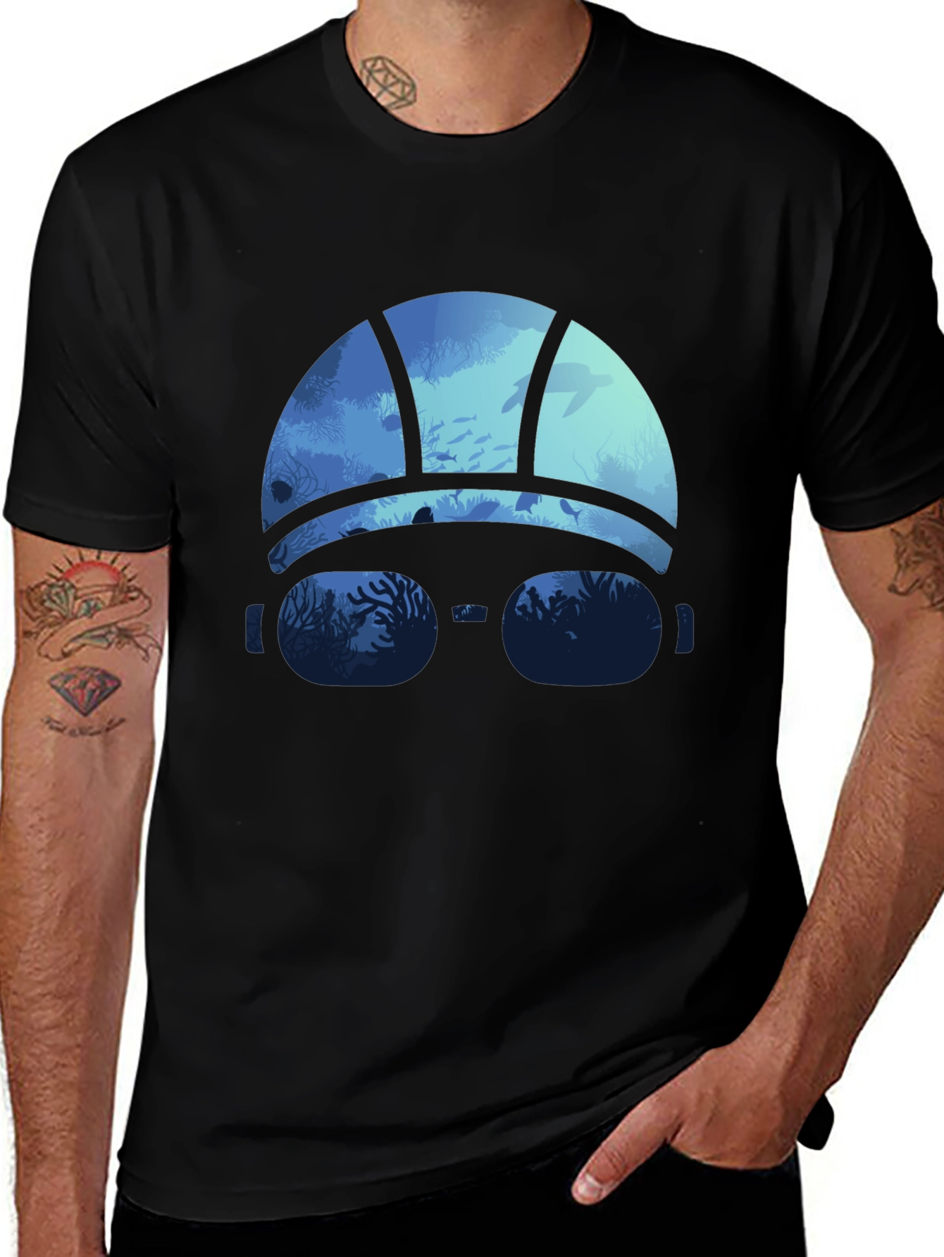 Variant 14 of Ocean Diver Graphic Tee - Black Cotton T-Shirt