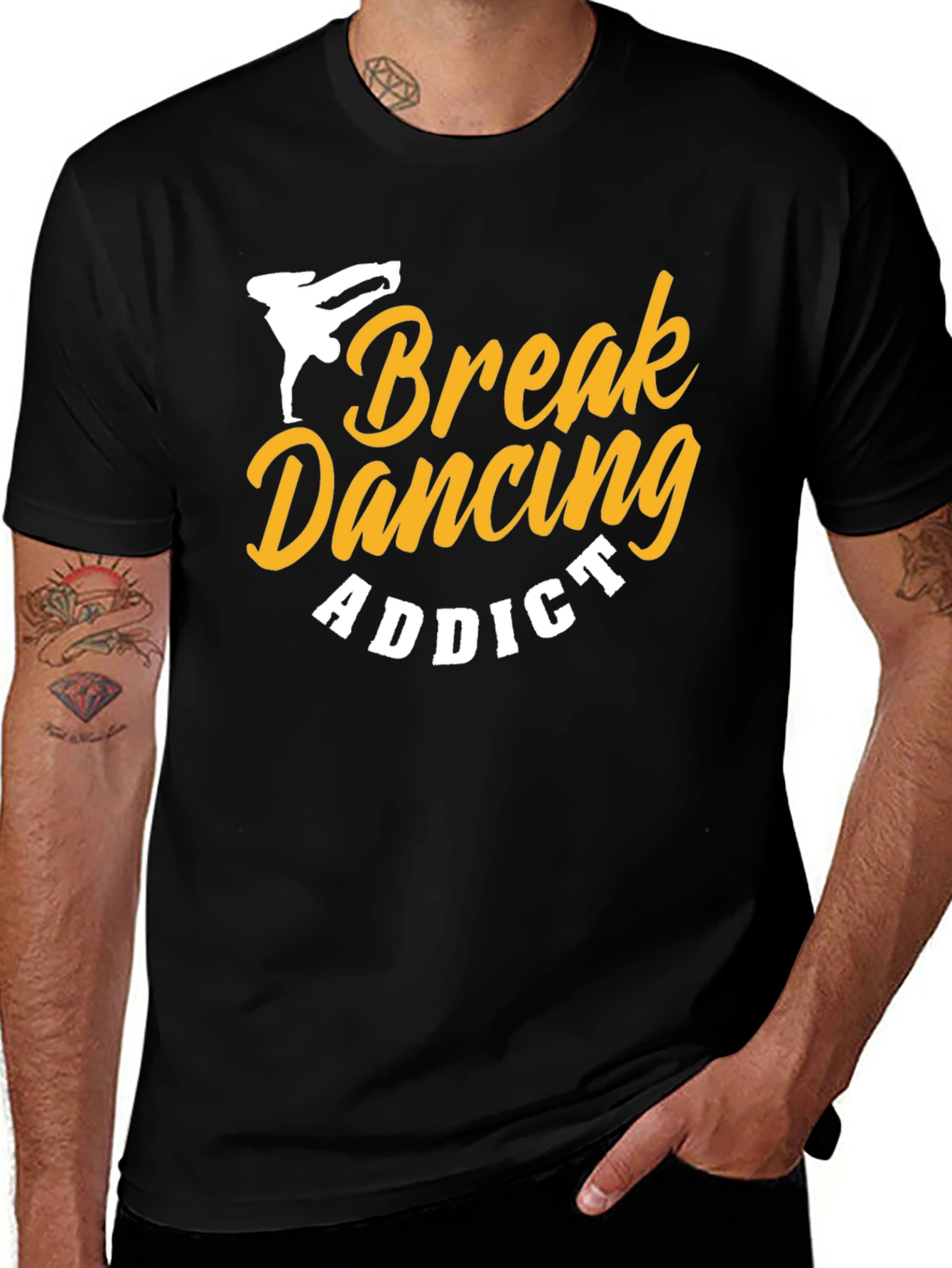 Variant 25 of Break Dancing Addict Graphic Tee - Black Cotton T-Shirt