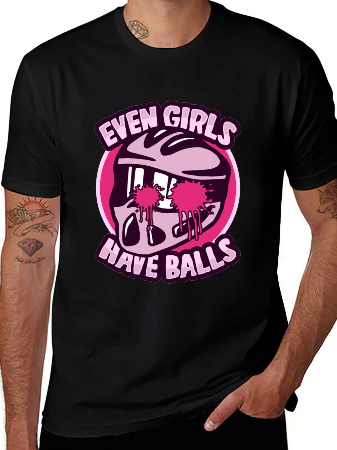 Variant 20 of Edgy Pink Graphic Tee - Even Girls Have Balls