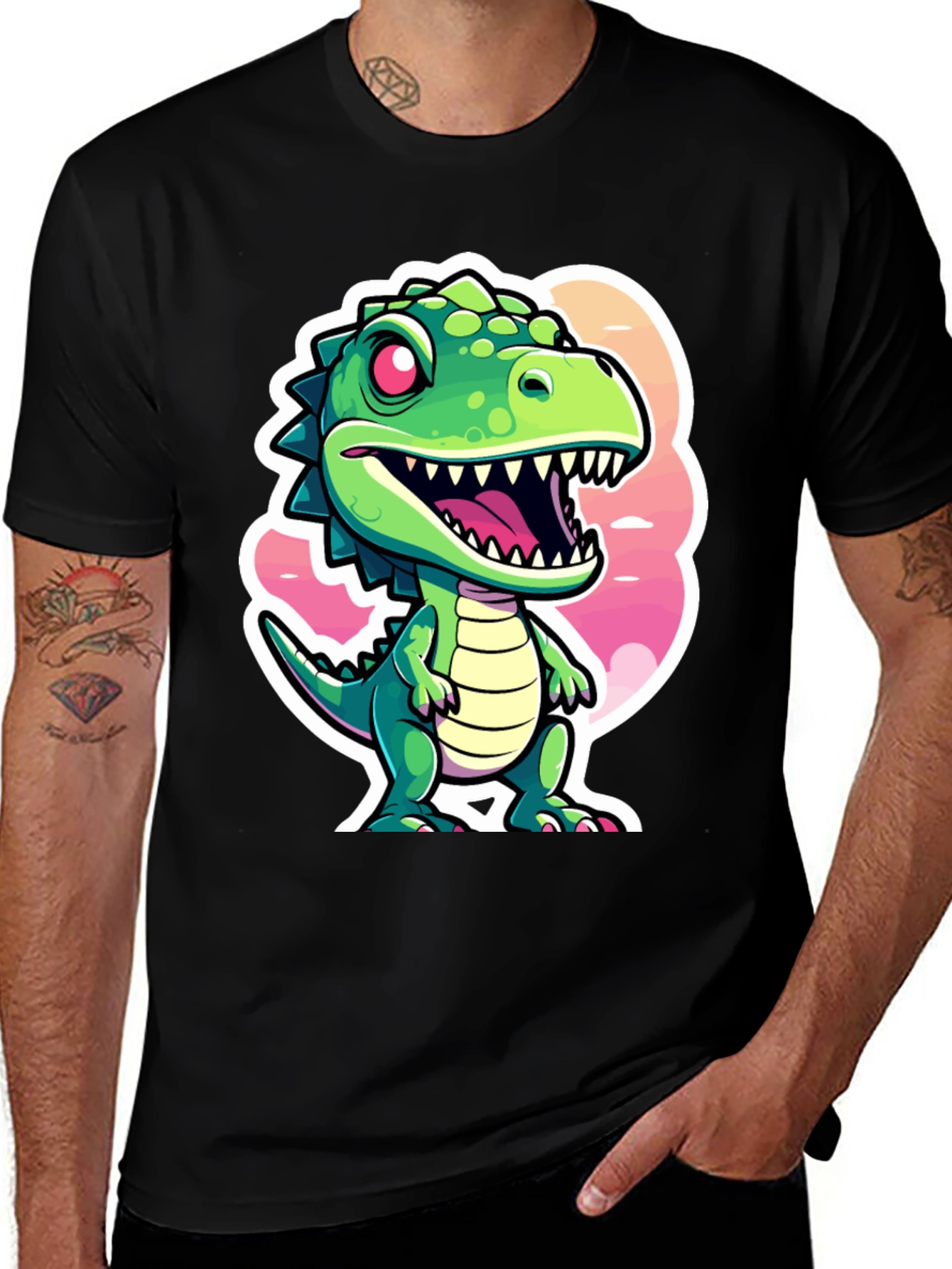 Variant 14 of Cartoon Dino Graphic Tee - Black