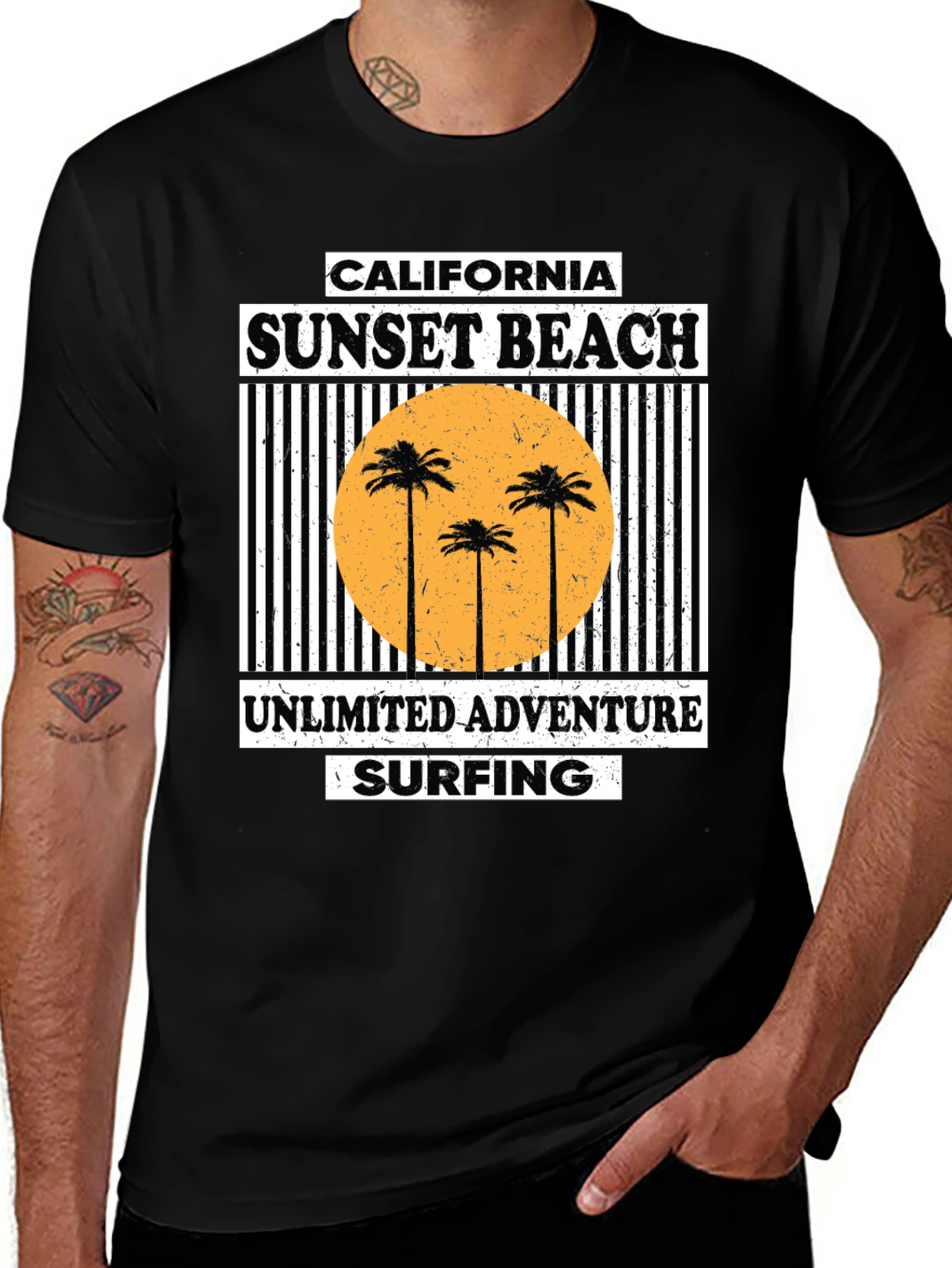 Black California Sunset Beach Graphic Tee - Unlimited Adventure main image
