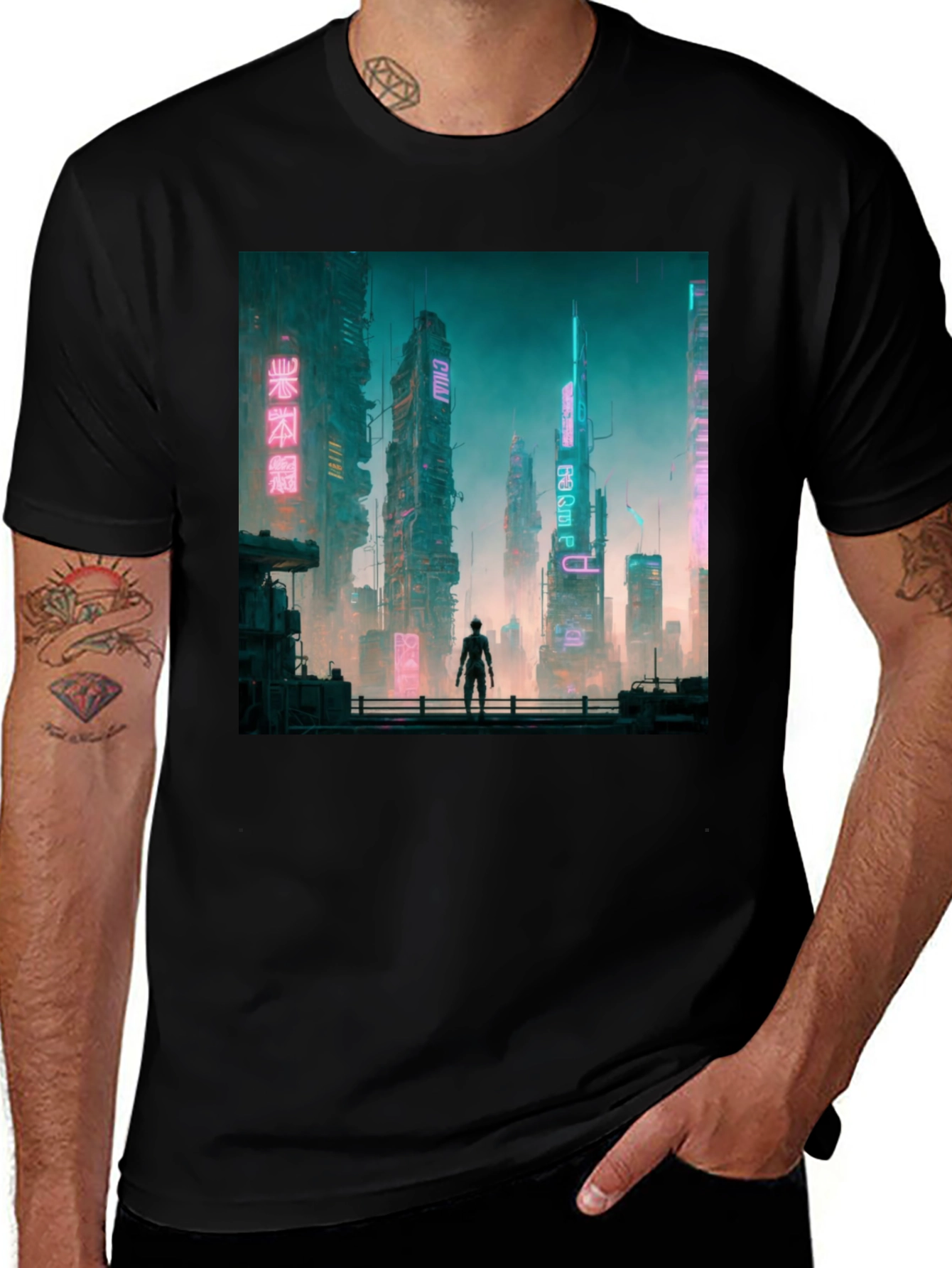 Variant 20 of Cyberpunk Cityscape Graphic Tee - Futuristic Fashion