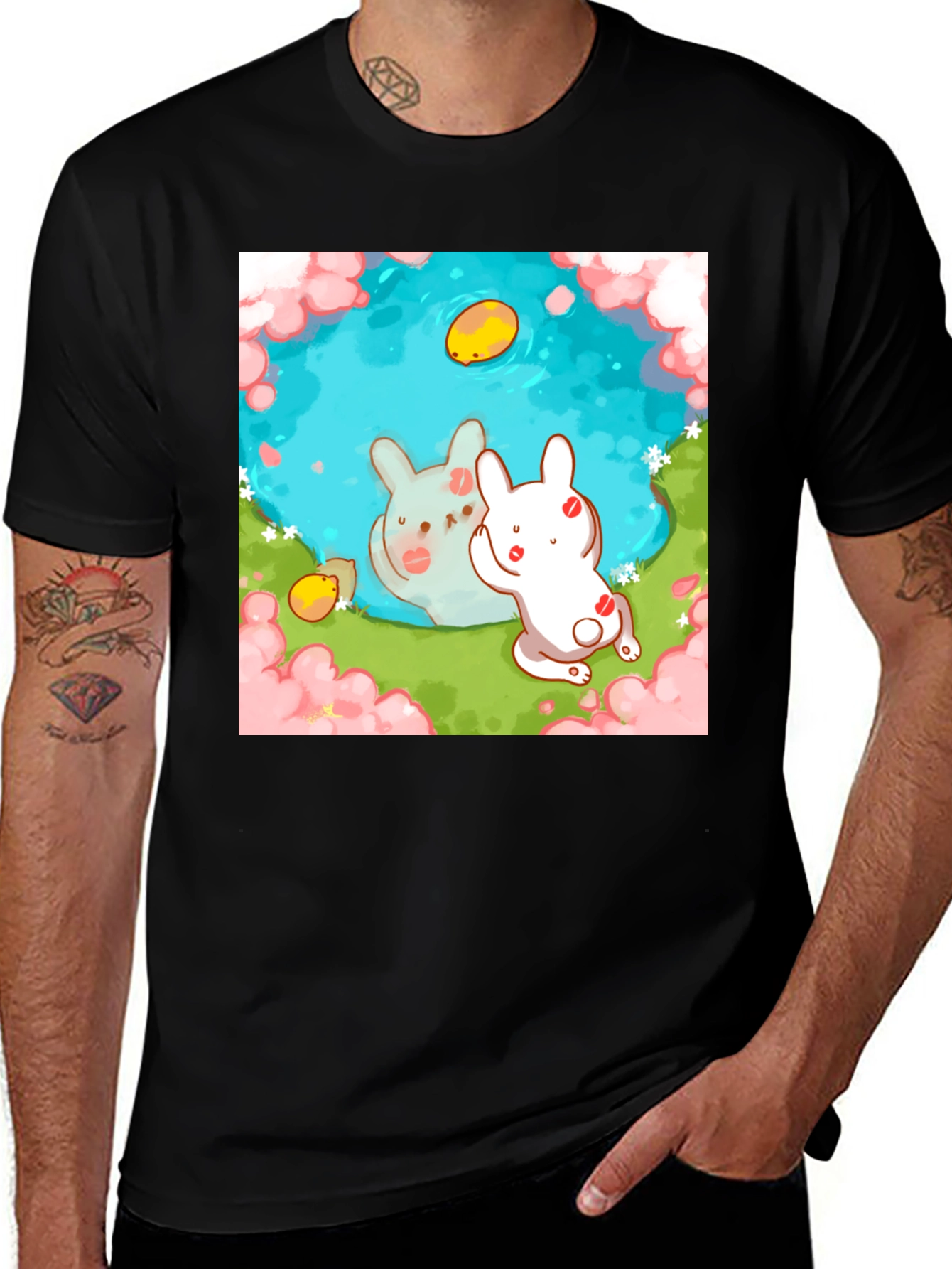 Variant 3 of Cute Bunny Pond Graphic T-Shirt