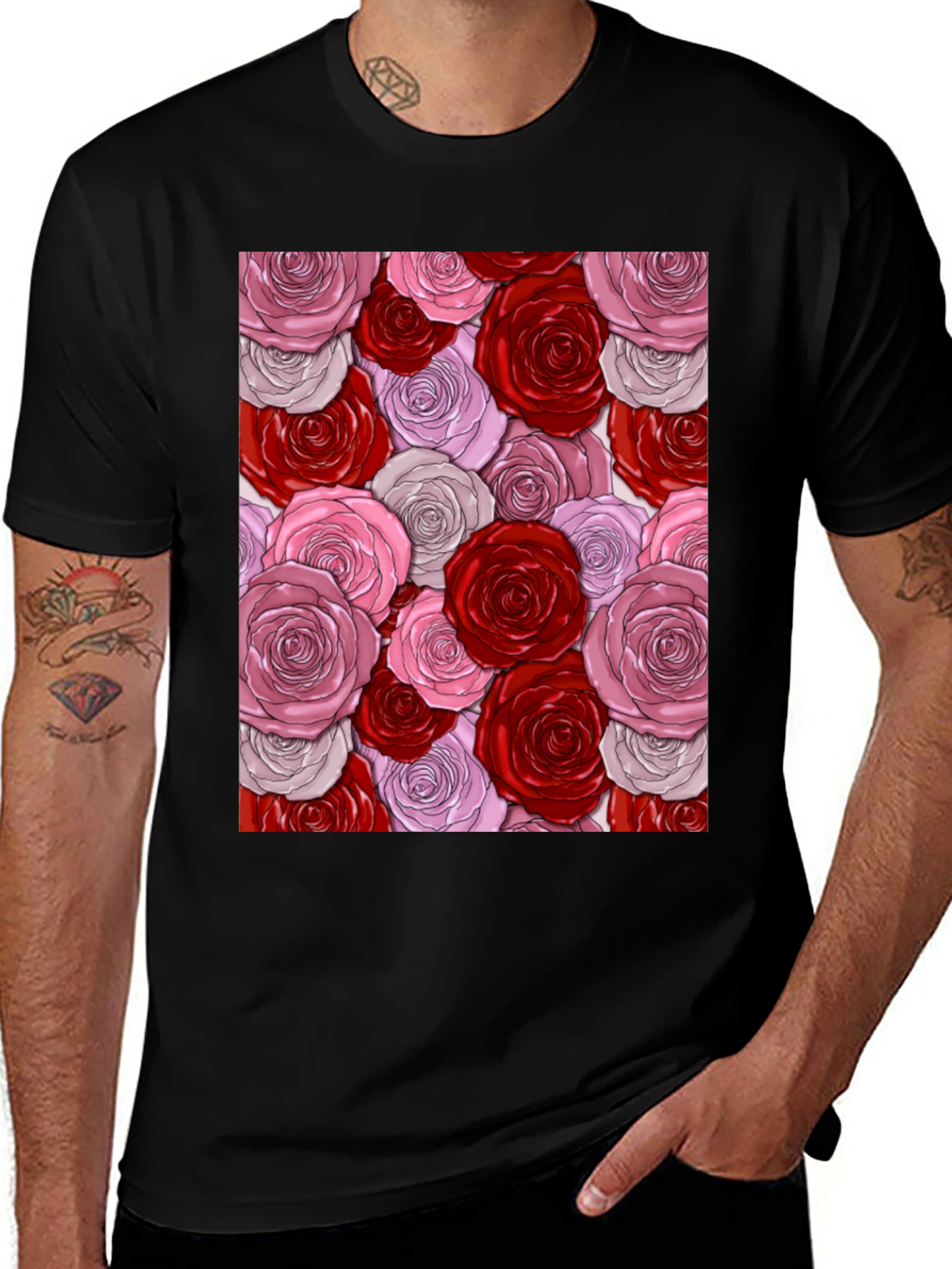 Variant 6 of Floral Roses Graphic Tee - Stylish Cotton Blend