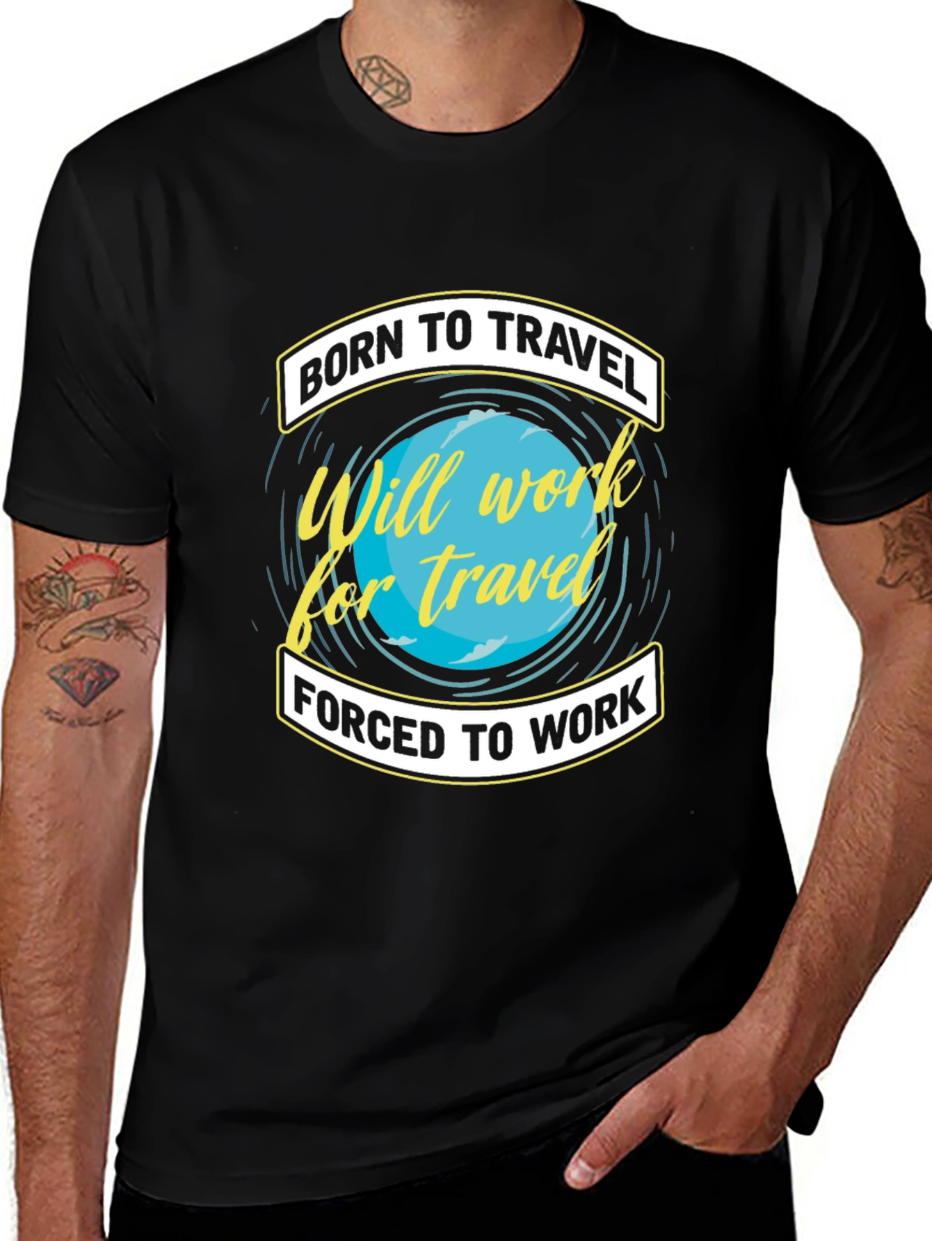 Variant 24 of Born To Travel Black Graphic T-Shirt