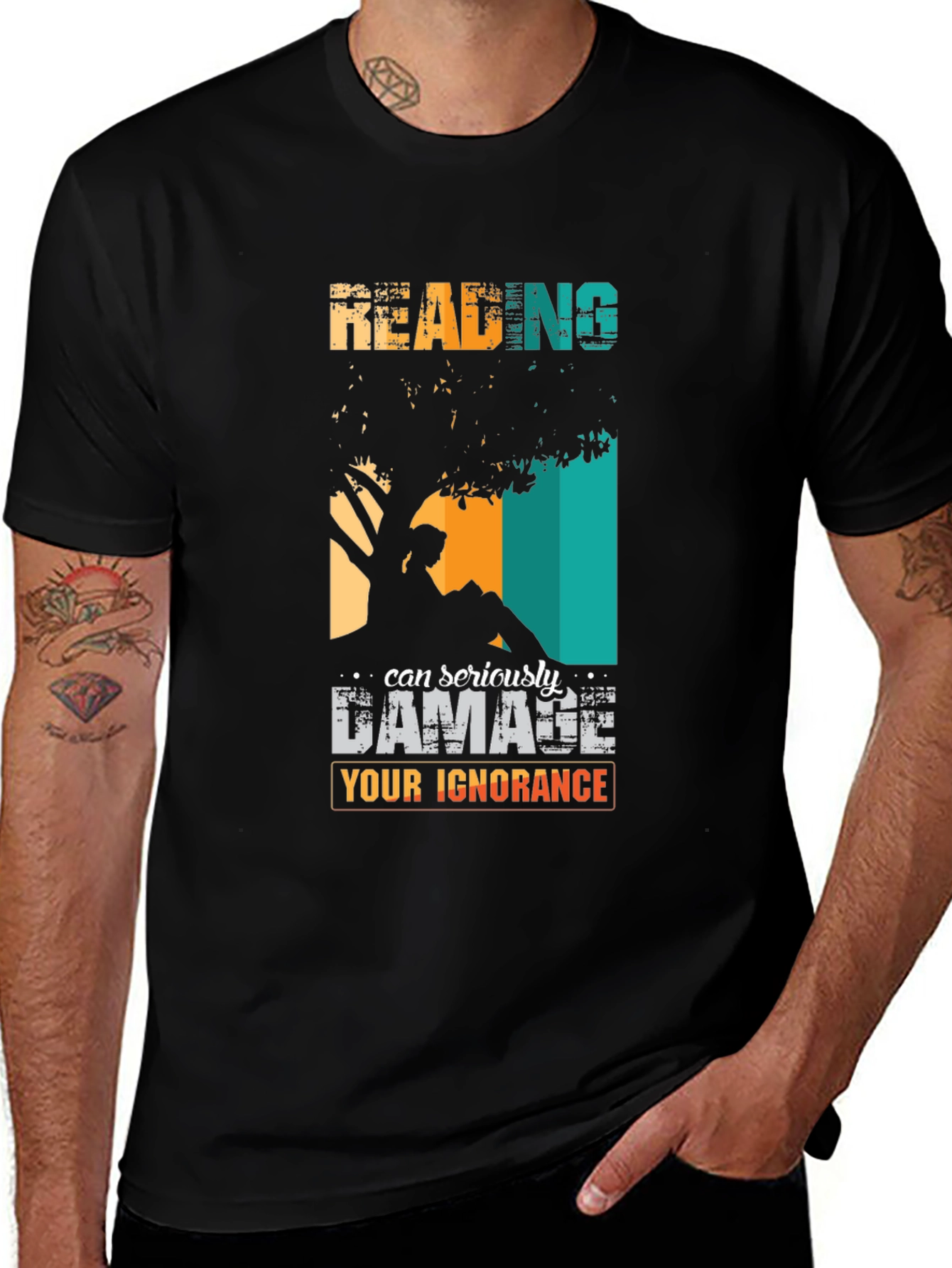 Black Reading Can Damage Ignorance Graphic Tee main image