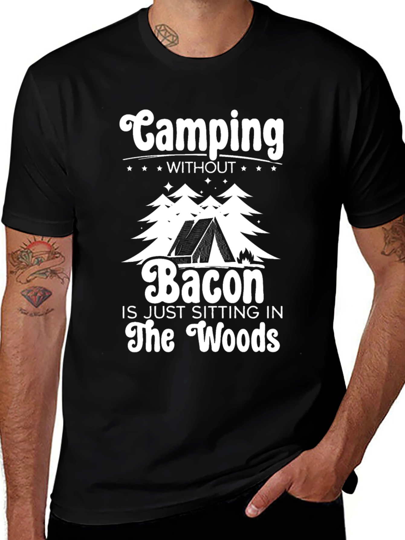 Variant 14 of Camping Without Bacon Black T-Shirt