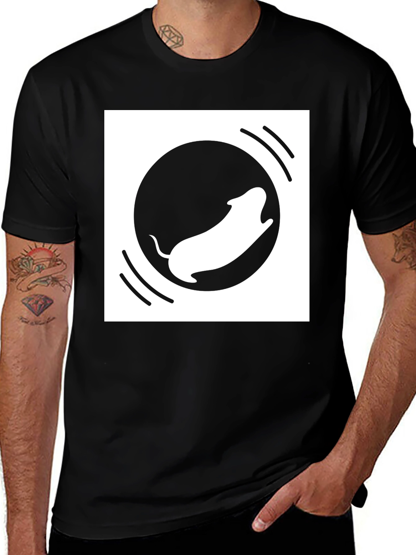 Variant 9 of Black T-Shirt with Abstract Guinea Pig Design
