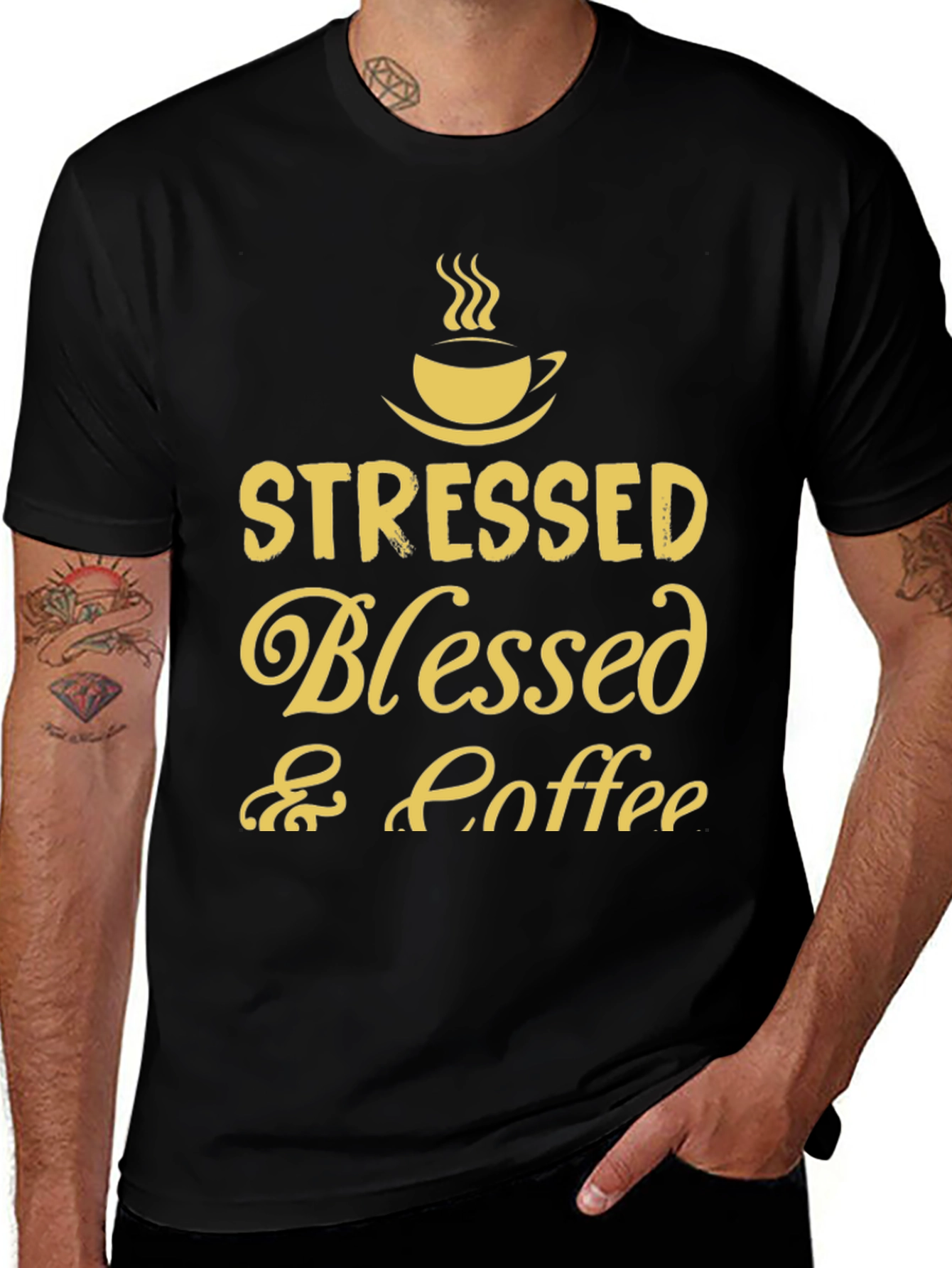 Variant 12 of Stressed Blessed Coffee T-Shirt Black