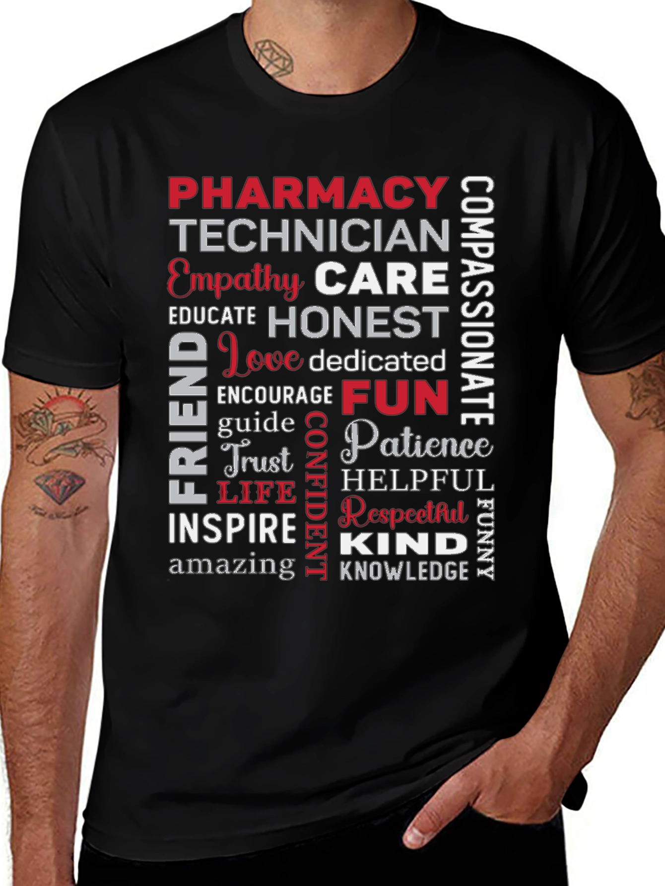 Black Pharmacy Technician Word Art T-Shirt main image