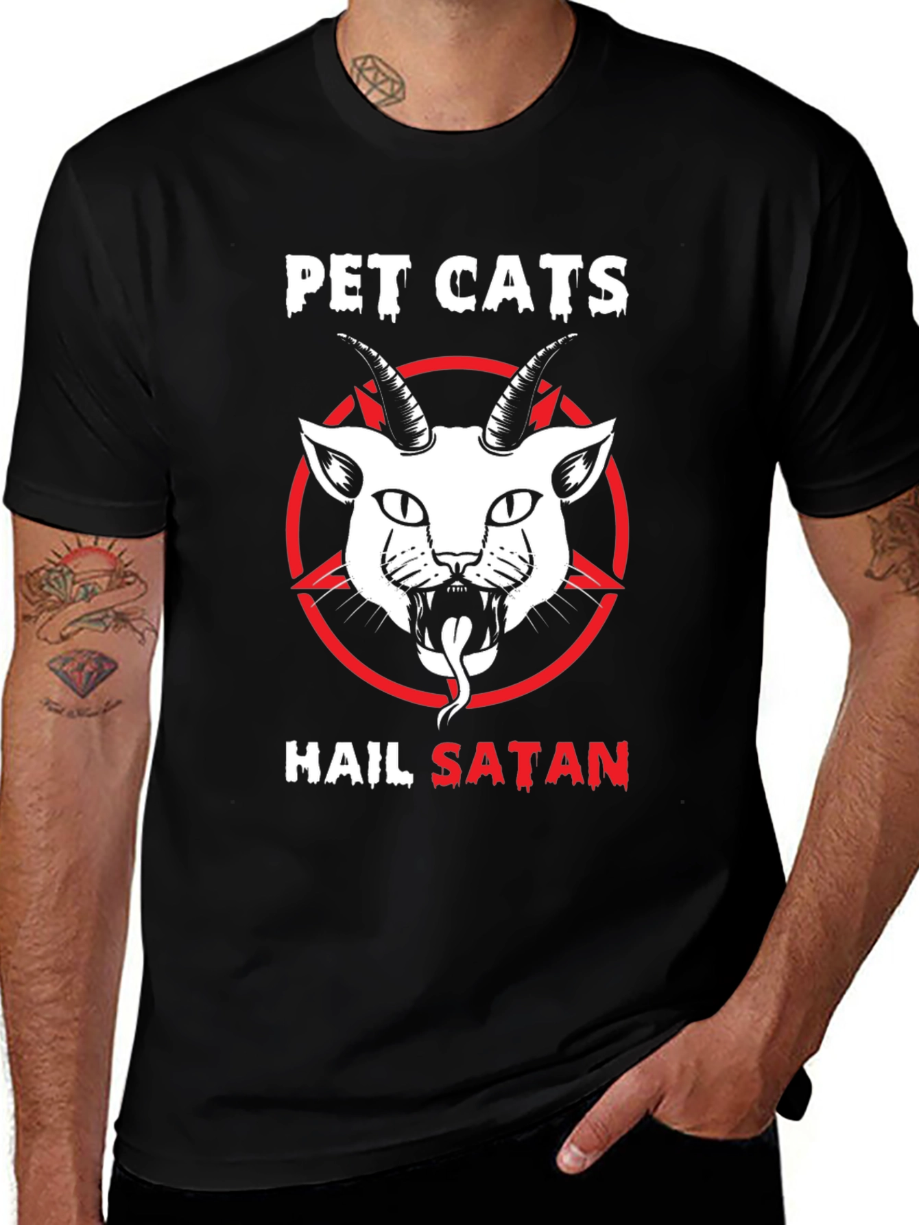 Variant 14 of Pet Cats Hail Satan Graphic T-Shirt