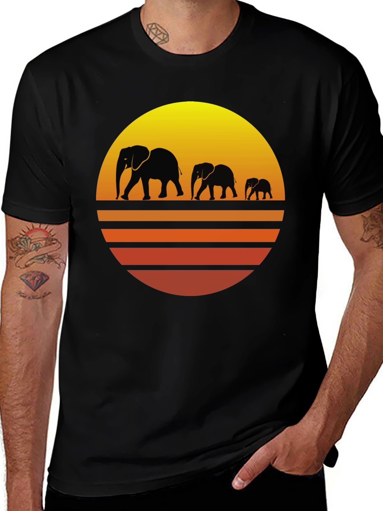 Variant 3 of Elephant Sunset Graphic Tee - Men's Black T-Shirt