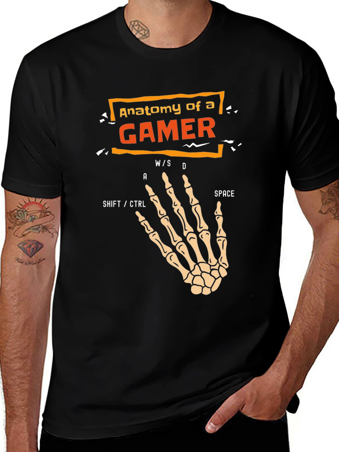 Variant 23 of Anatomy of a Gamer Skeleton Hand Black T-Shirt