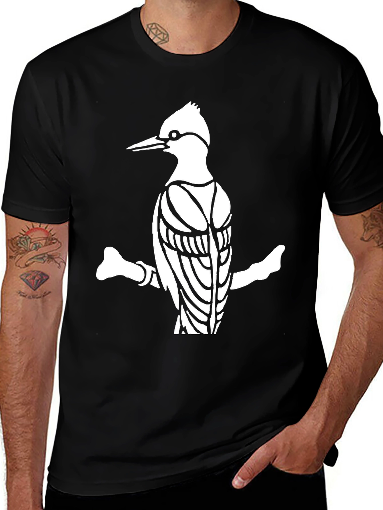 Variant 21 of Woodpecker Graphic Tee - Black Cotton Blend T-Shirt