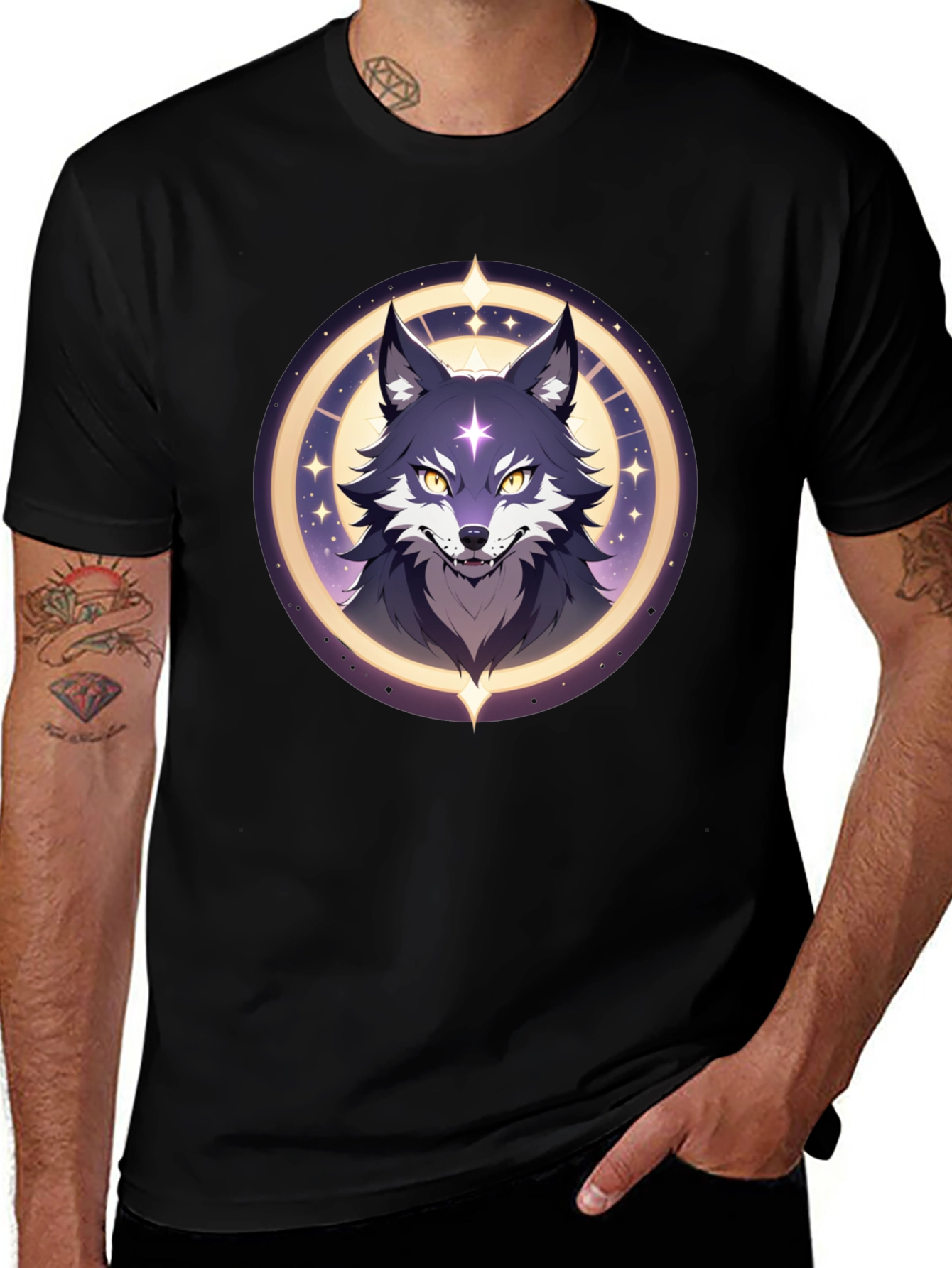 Variant 28 of Cosmic Wolf Graphic Tee - Black
