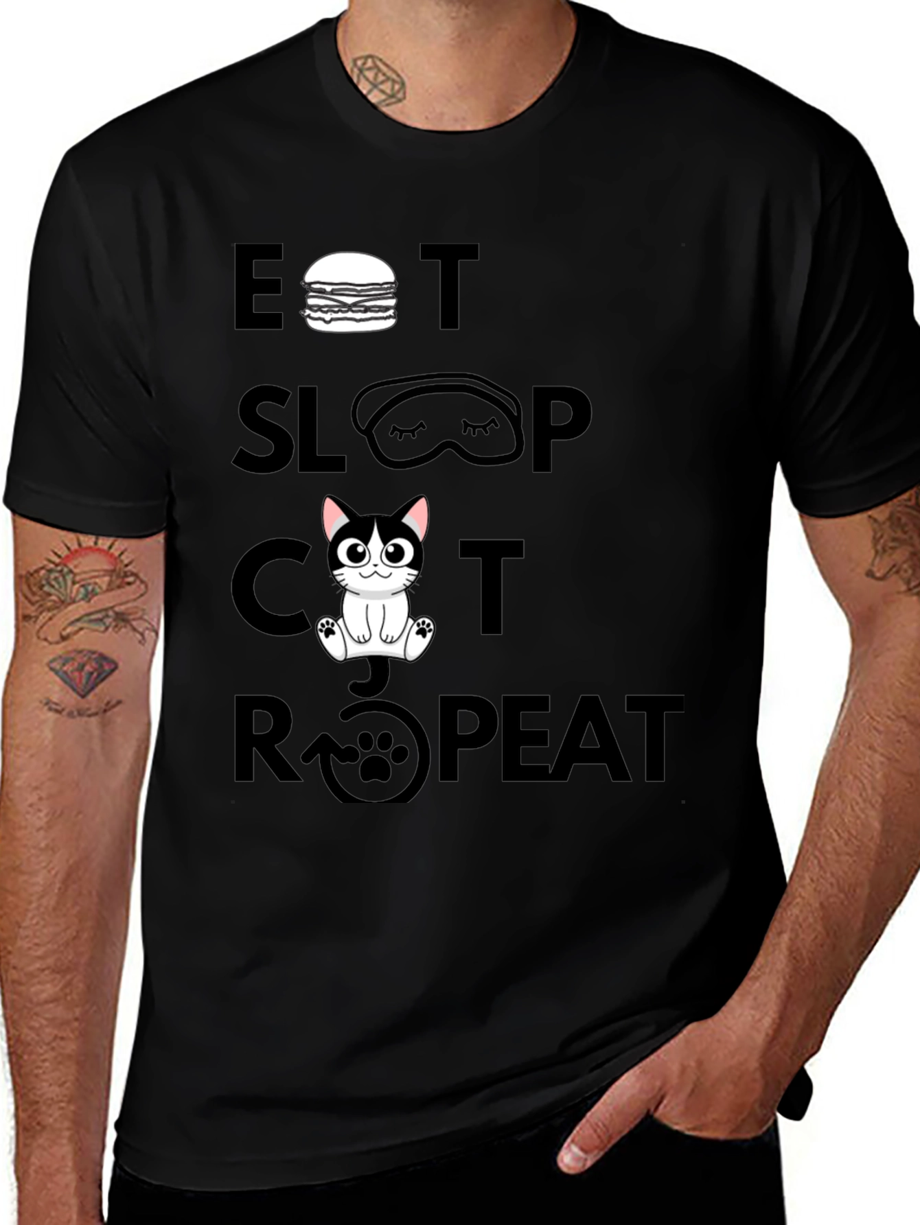 Variant 30 of Eat Sleep Cat Repeat Graphic Tee