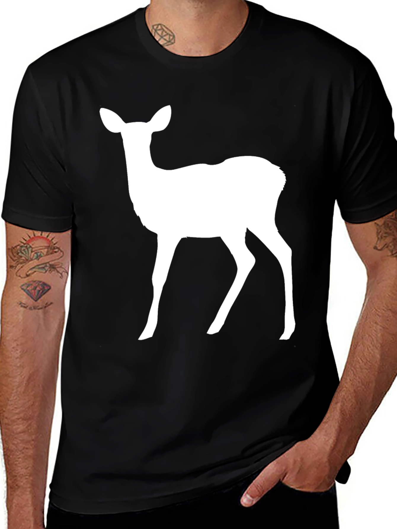 Variant 16 of Deer Silhouette Black Tee - Nature Inspired Graphic