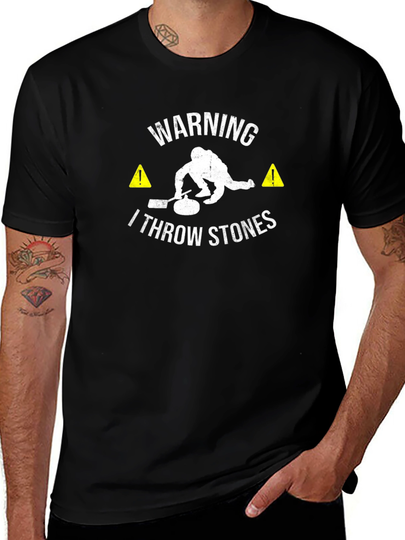 Variant 28 of Warning: I Throw Stones - Curling T-Shirt