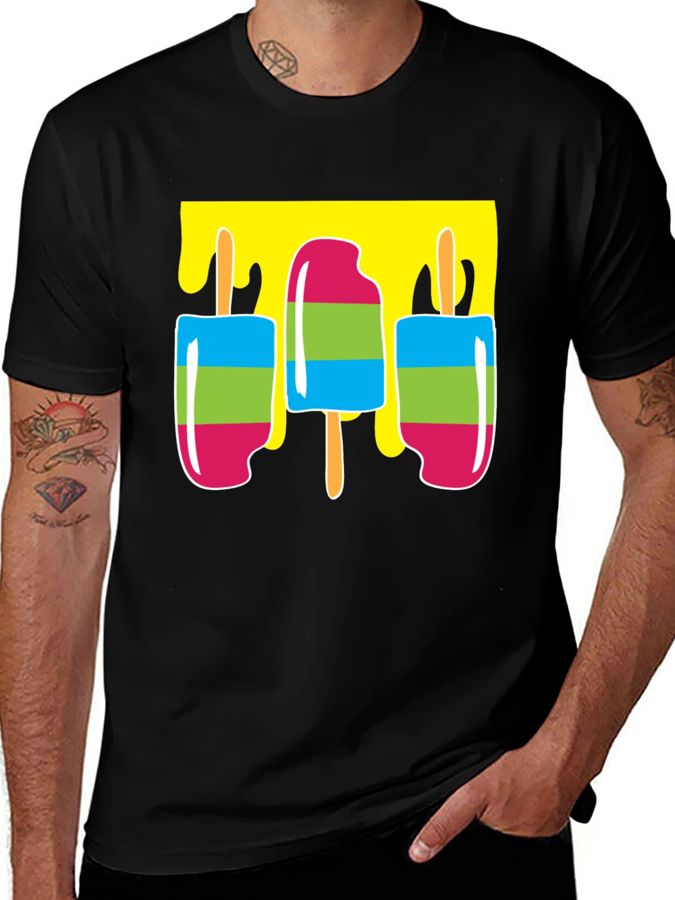 Variant 29 of Retro Popsicle Graphic Tee - Black Cotton Blend